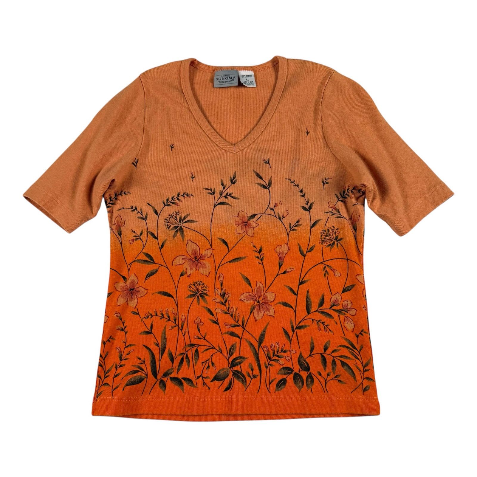 Sonoma Vintage y2k Sonoma Women's Orange Floral Ombré Top Blouse Size L / US 10 / IT 46 - 1 Thumbnail