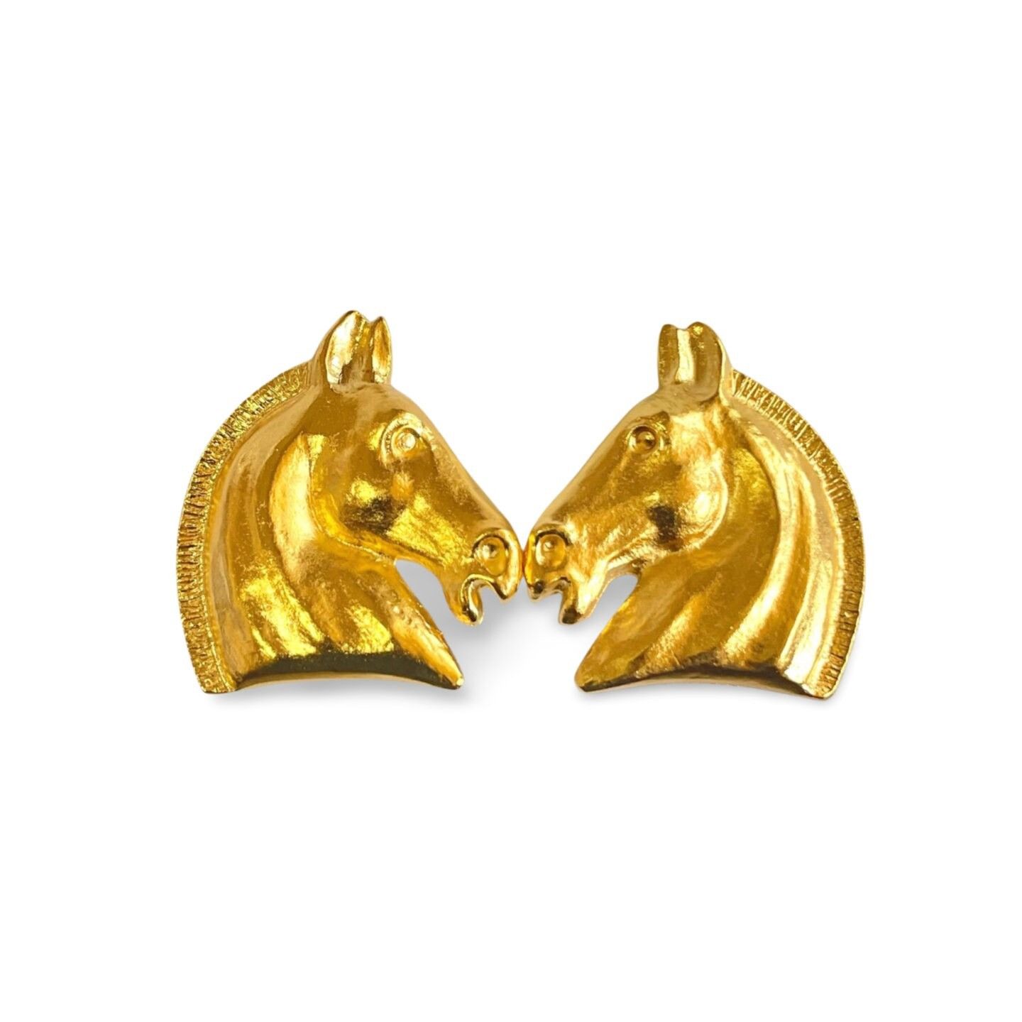 image of Vintage Hermes Golden Horse Earrings. Bijouterie Fantaisie, Women's