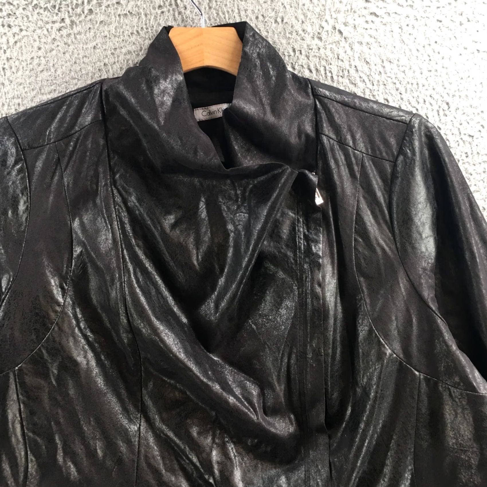 Calvin Klein Calvin Klein Biker Jacket Womens Small Black Faux Leather Long Sleeve Zip Up Size S / US 4 / IT 40 - 2 Thumbnail