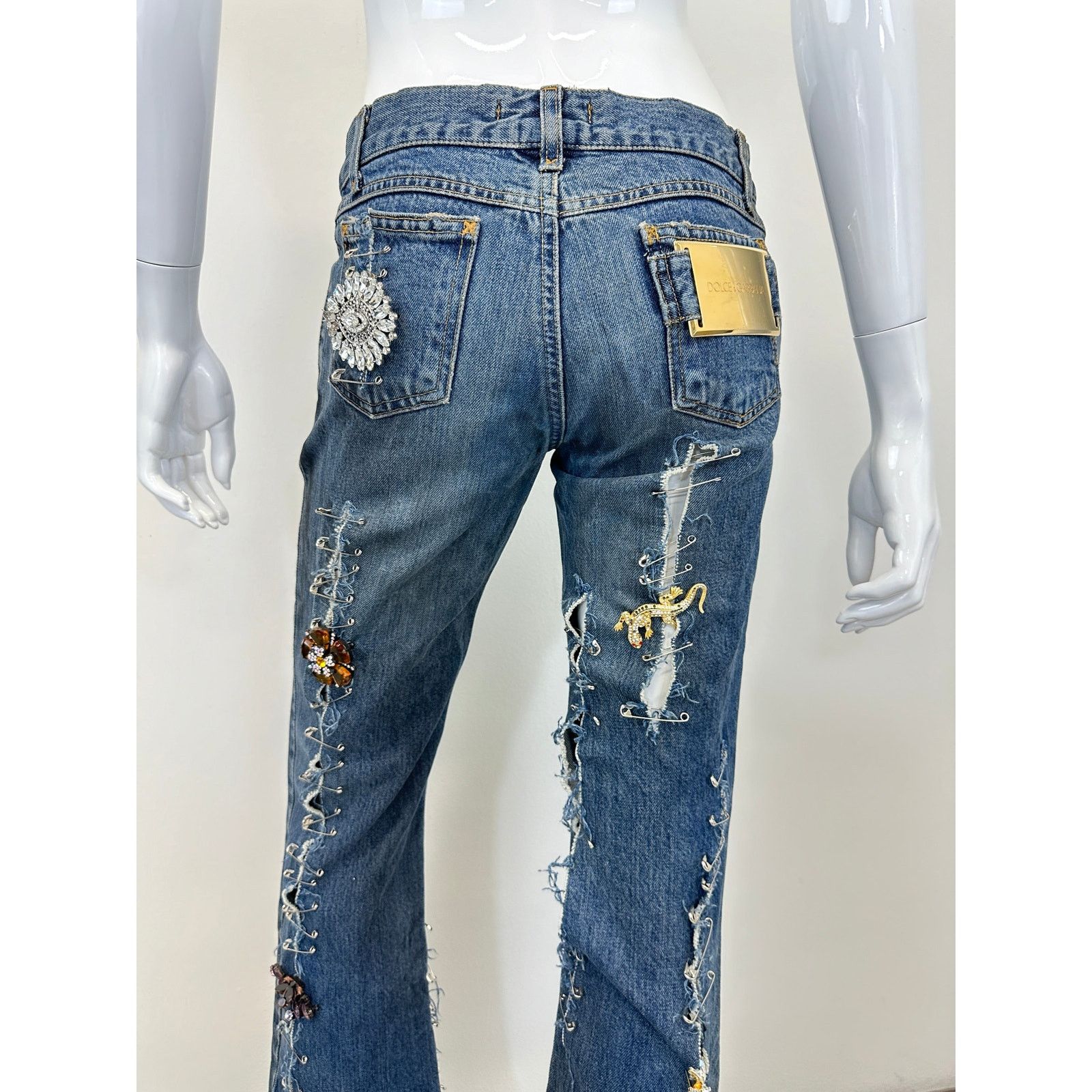 Dolce & Gabbana S/S 2001 Dolce & Gabbana safety pin punk jeans with broches Size 27" / US 4 / IT 40 - 4 Thumbnail