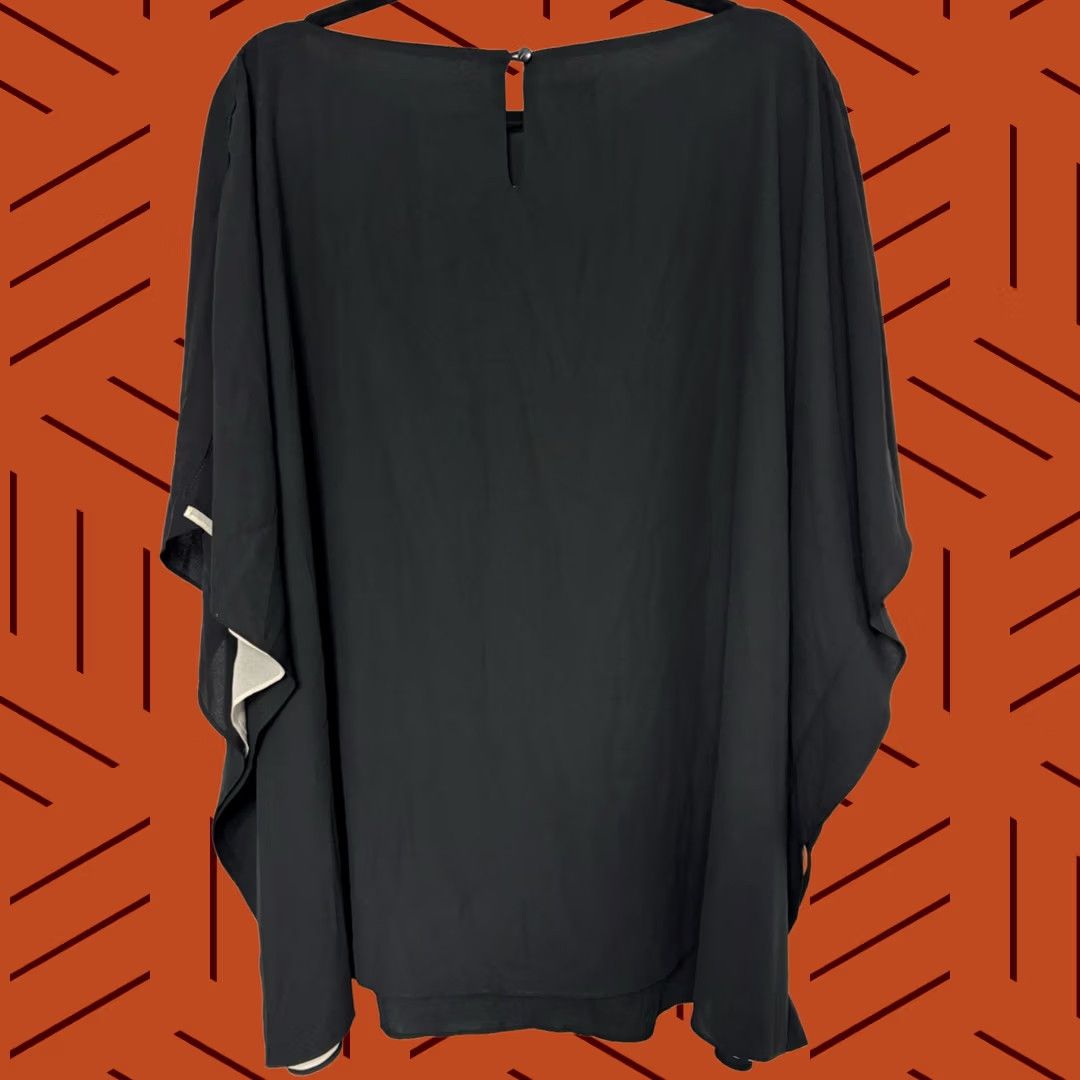 Anne Klein Anne Klein Black Sheer Overlay Cape Blouse (One Size/Fits Most, Lined) Size ONE SIZE - 1 Thumbnail