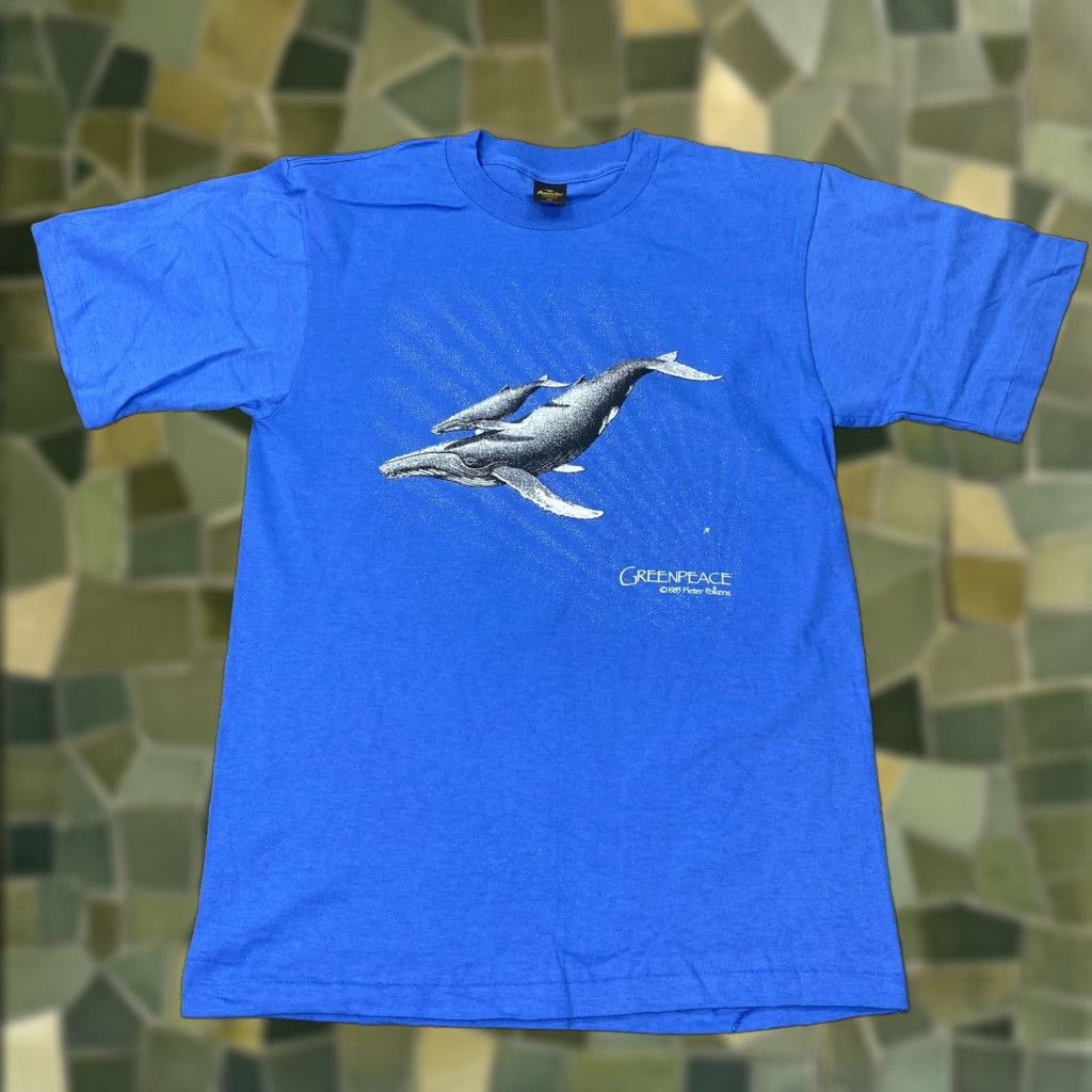 Anvil VINTAGE Greenpeace Shirt Mens Medium Blue Whale Single Stitch 1985 USA 80s Mens Size US M / EU 48-50 / 2 - 1 Thumbnail