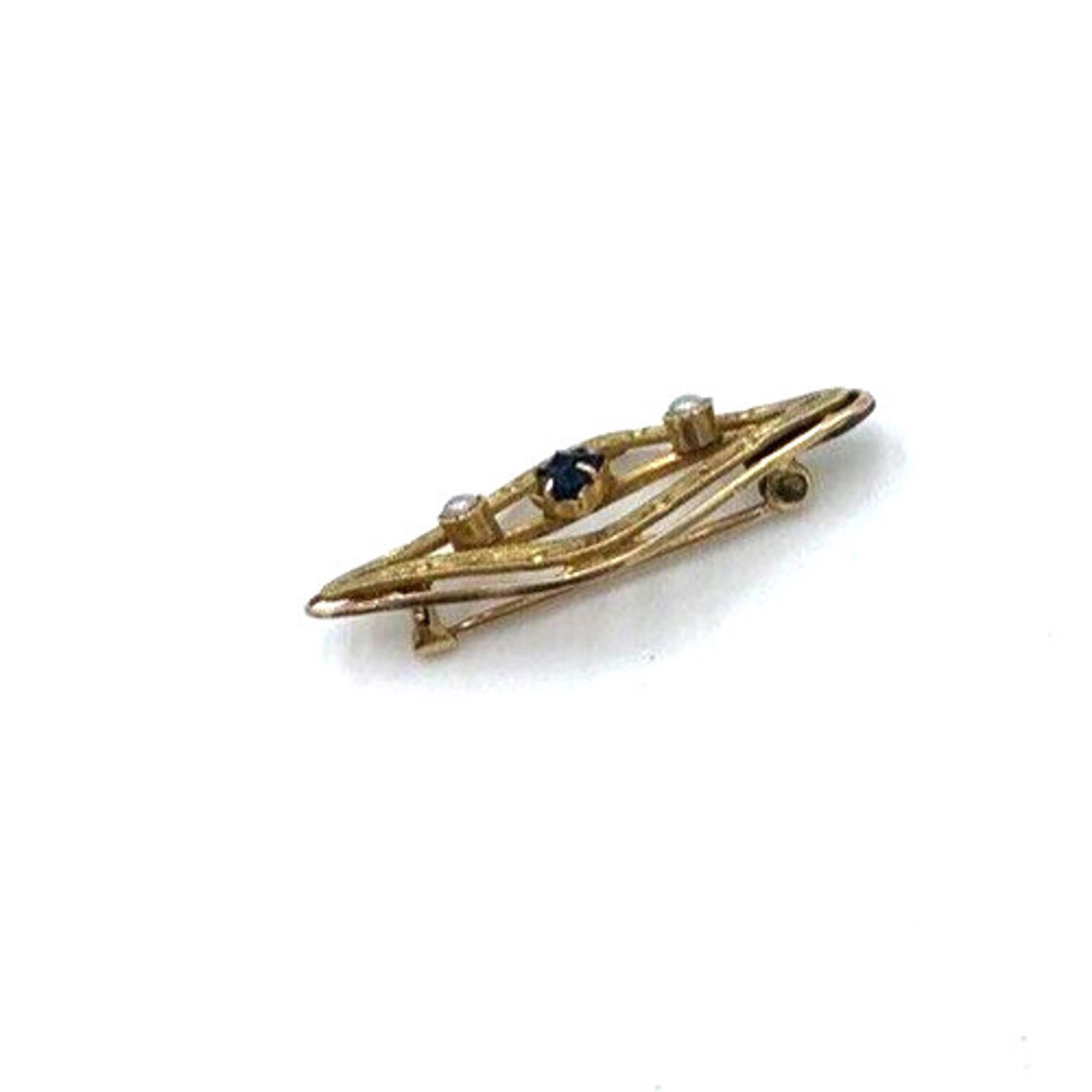 Antique Rivet Victorian 10K Gold Seed Pearl Blue Stone Etched Bar Brooch Size ONE SIZE - 6 Thumbnail