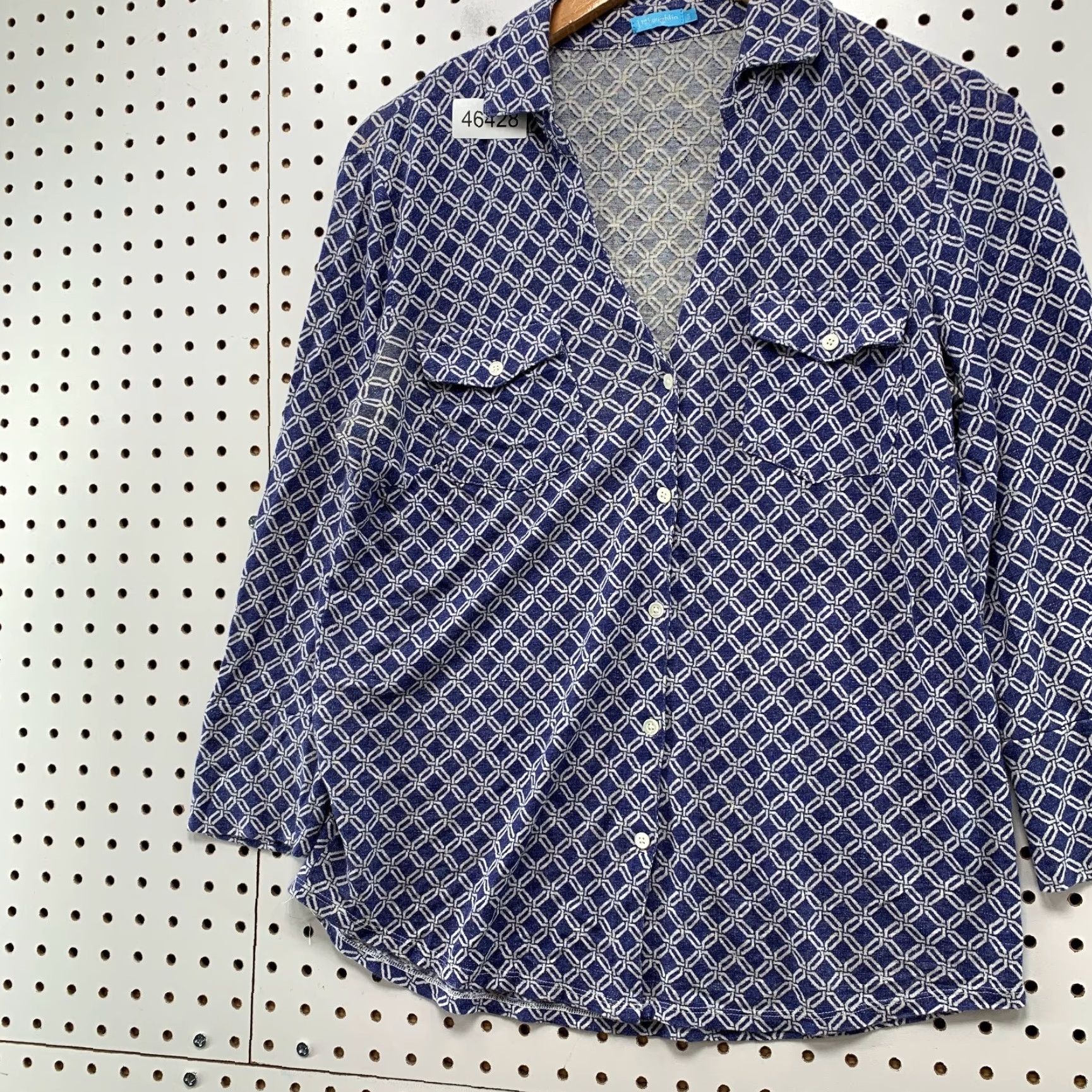 J.McLaughlin J. McLaughlin Shirt Womens Small Blue White Linen Blend Button Front Print Top Size S / US 4 / IT 40 - 6 Thumbnail