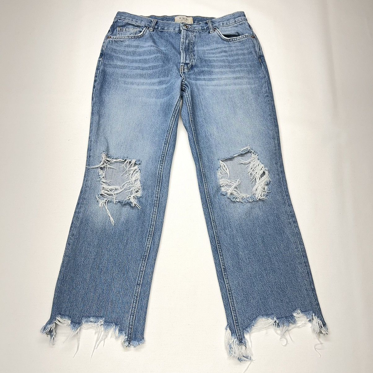 Free People We The Free Jeans Blue Straight Distressed Destroyed Ripped Size 29" - 1 Thumbnail
