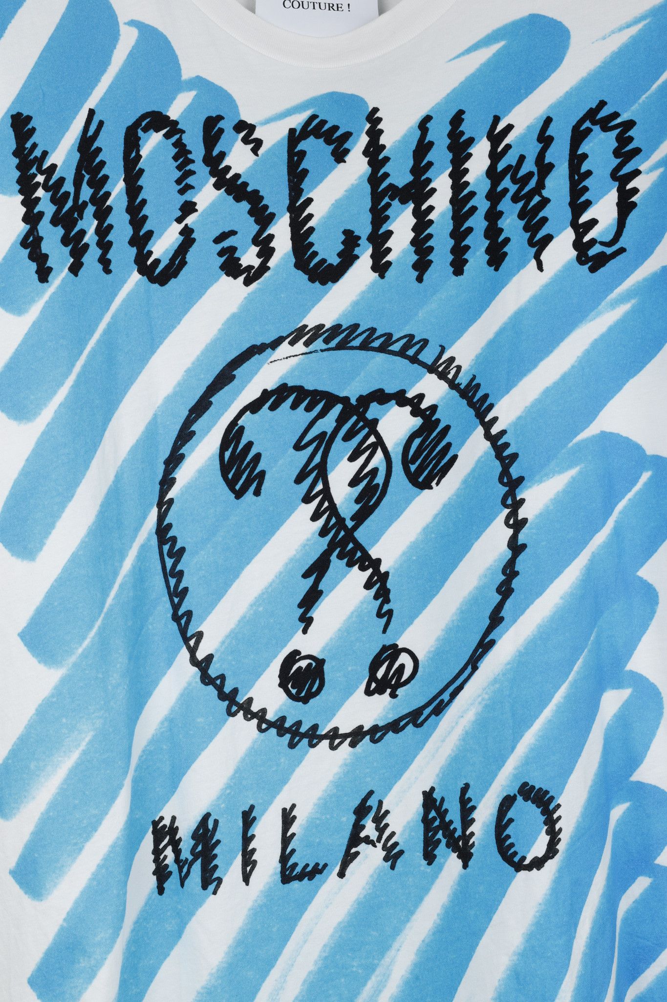 Moschino Moschino White & Blue Brushstroke Question T-Shirt Size US M / EU 48-50 / 2 - 6 Thumbnail