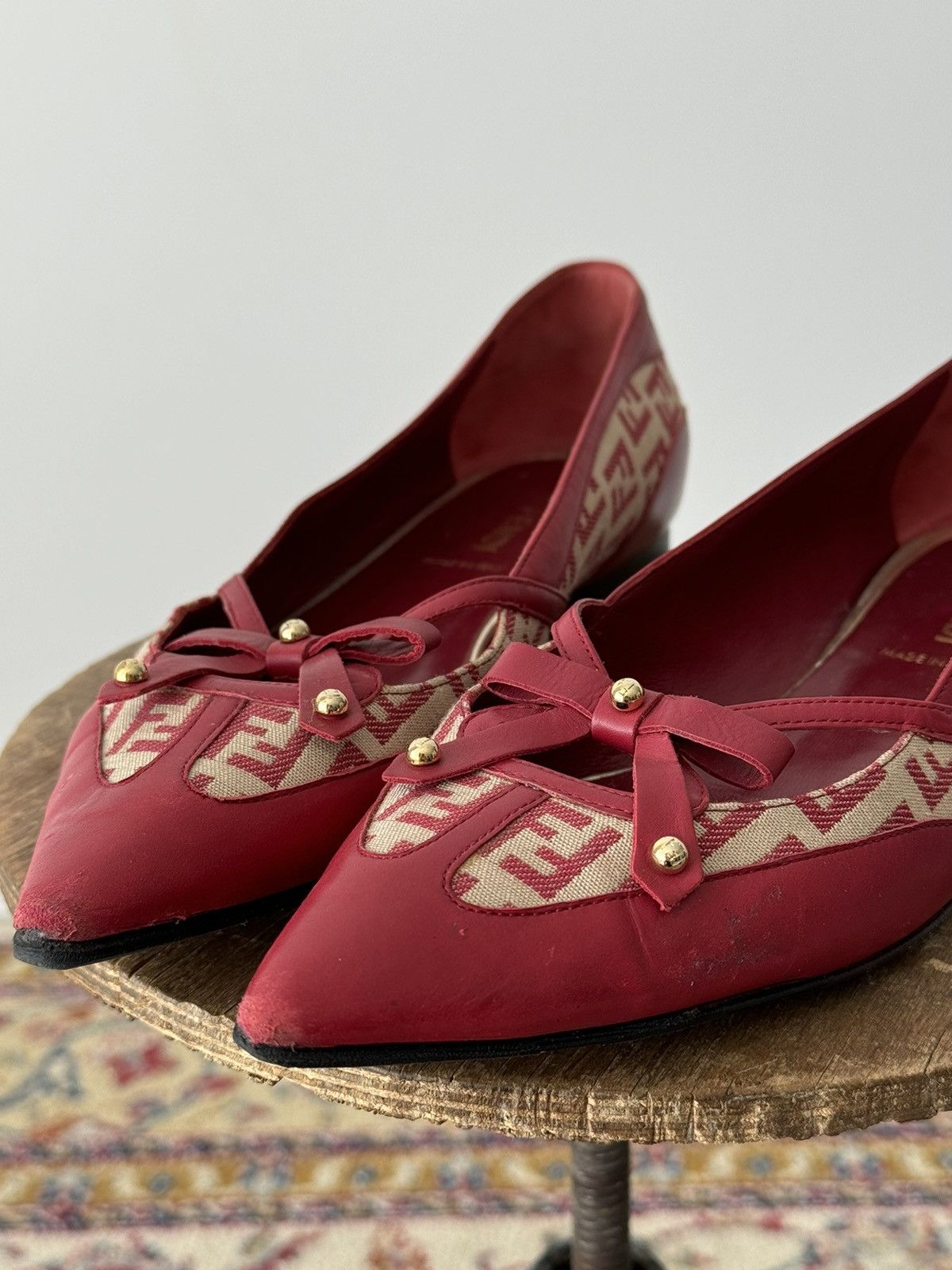 Fendi × Vintage Vintage Fendi Zucca Monogram Red Point Toe Flats Size US 8 / IT 38 - 3 Thumbnail