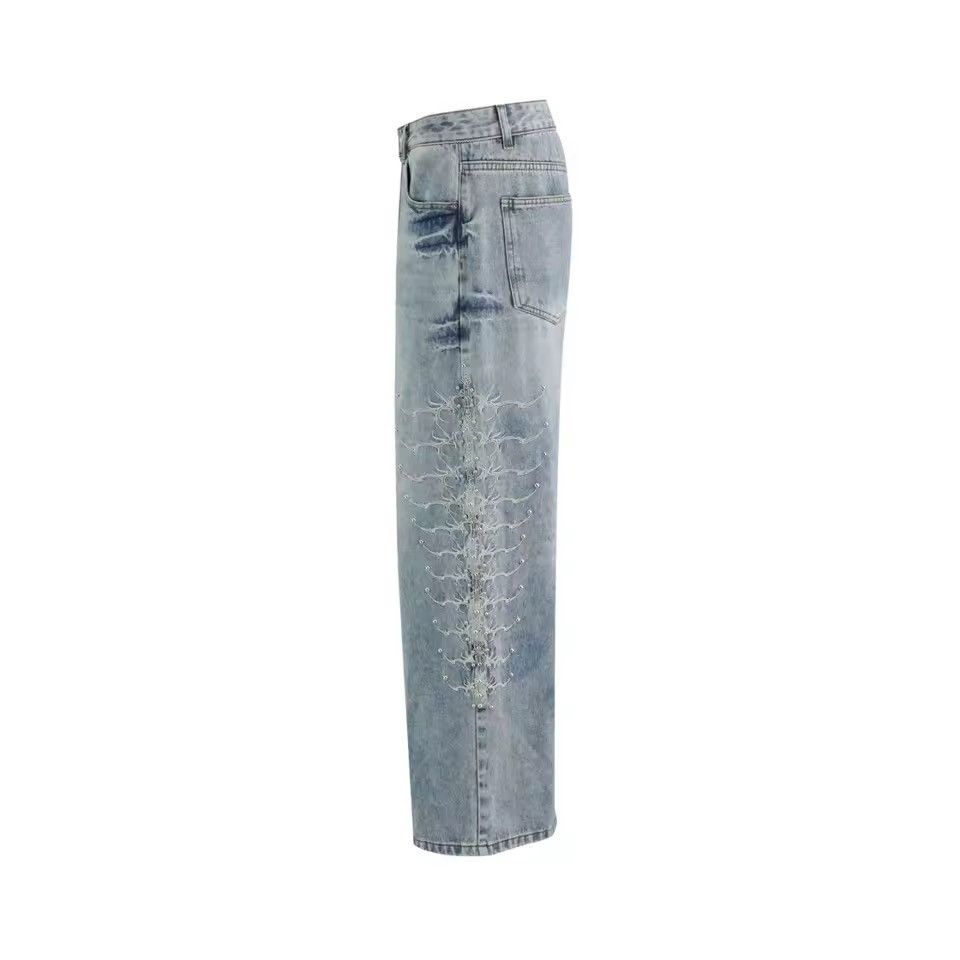 Jean Streetwear Baggy Washed Embroidery Hip Hop Jeans Size US 32 / EU 48 - 5 Thumbnail