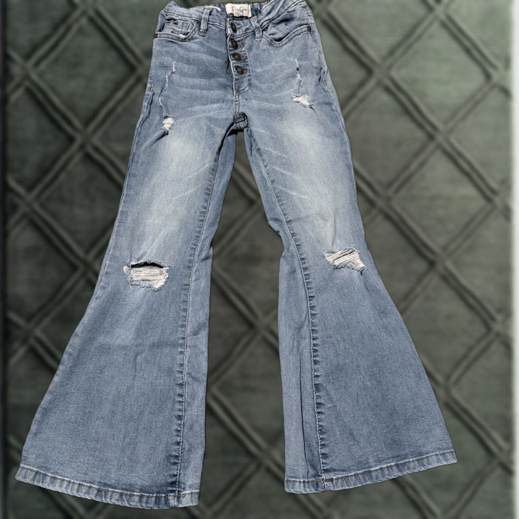Jessica Simpson Jessica Simpson Lulu Ultra Flare Jeans Women's Light-Wash Denim Distressed - 10 Denim Blue Women Flared Jeans 10 Size 32" / US 10 / IT 46 - 1 Thumbnail