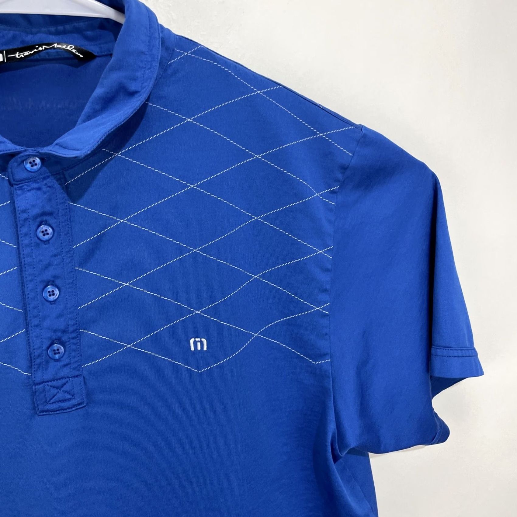 TravisMathew Travis Matthew Polo Shirt XL Men Short Sleeve Knit Striped Blue Logo Embroidered Button Collared Golf Shirt Size US XL / EU 56 / 4 - 6 Thumbnail