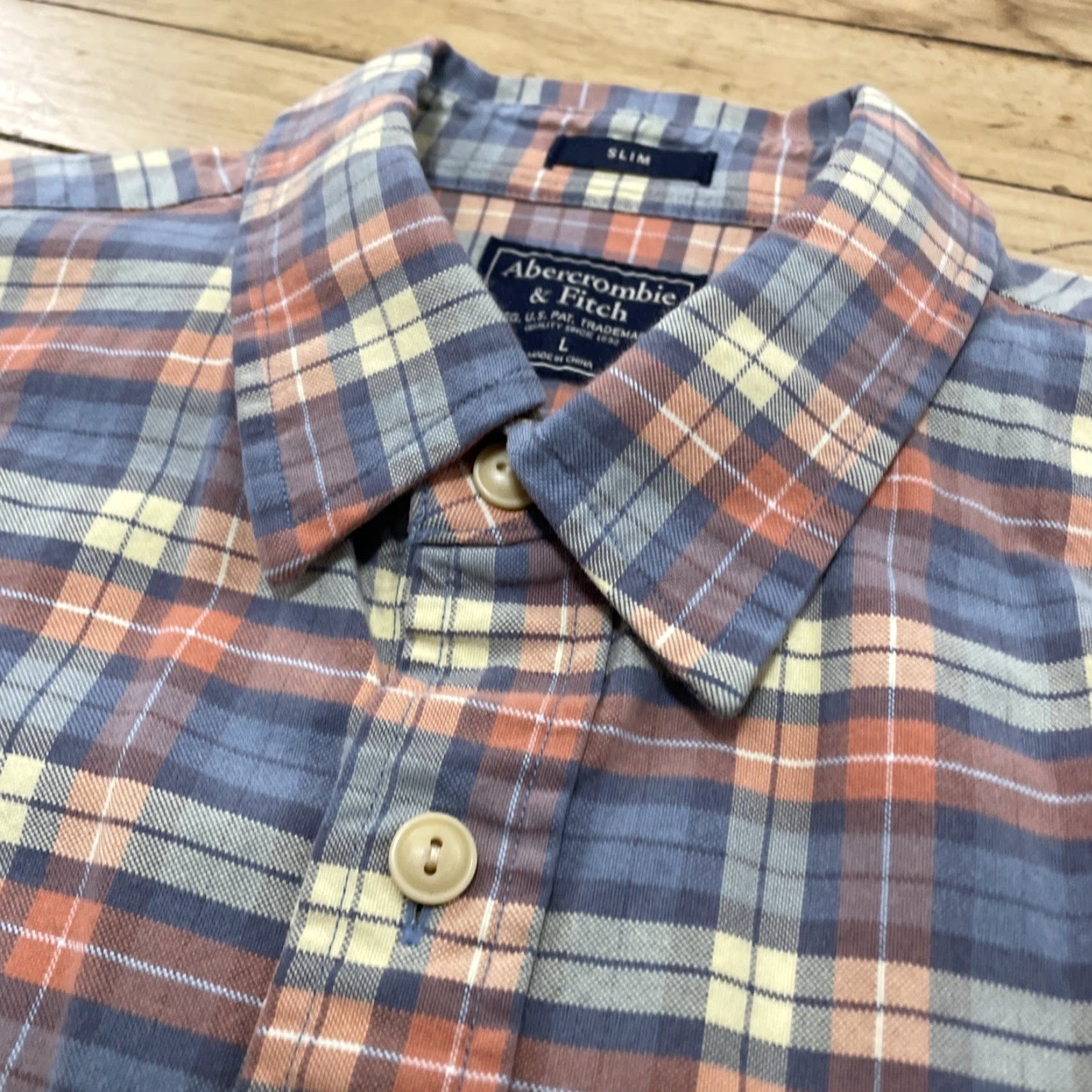 Abercrombie & Fitch VTG Abercrombie & Fitch Shirt Men L Slim Orange Blue Plaid Flannel Grunge Y2k 00s US Vintage Grunge Casual Button-Up Shirt Size US L / EU 52-54 / 3 - 3 Thumbnail