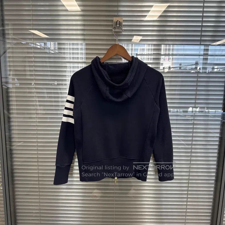 Thom Browne Thom Browne Navy Knit Striped Zip-Up Hooded Jacket Size US XS / EU 42 / 0 - 2 Thumbnail