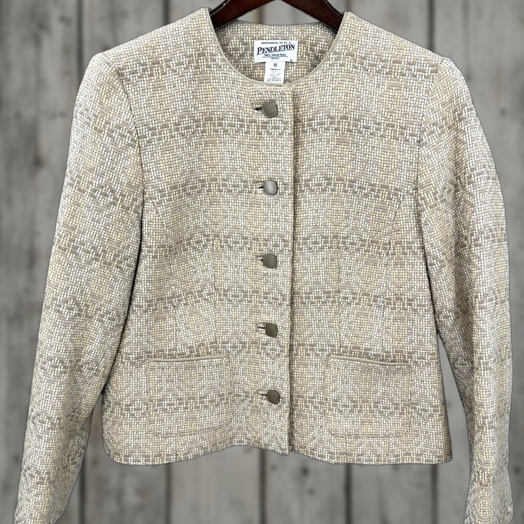 Pendleton VINTAGE Pendleton Blazer Women Petite 10 Wool Tweed Plaid Short Jacket Fall Winter 90s Size L / US 10 / IT 46 - 1 Thumbnail