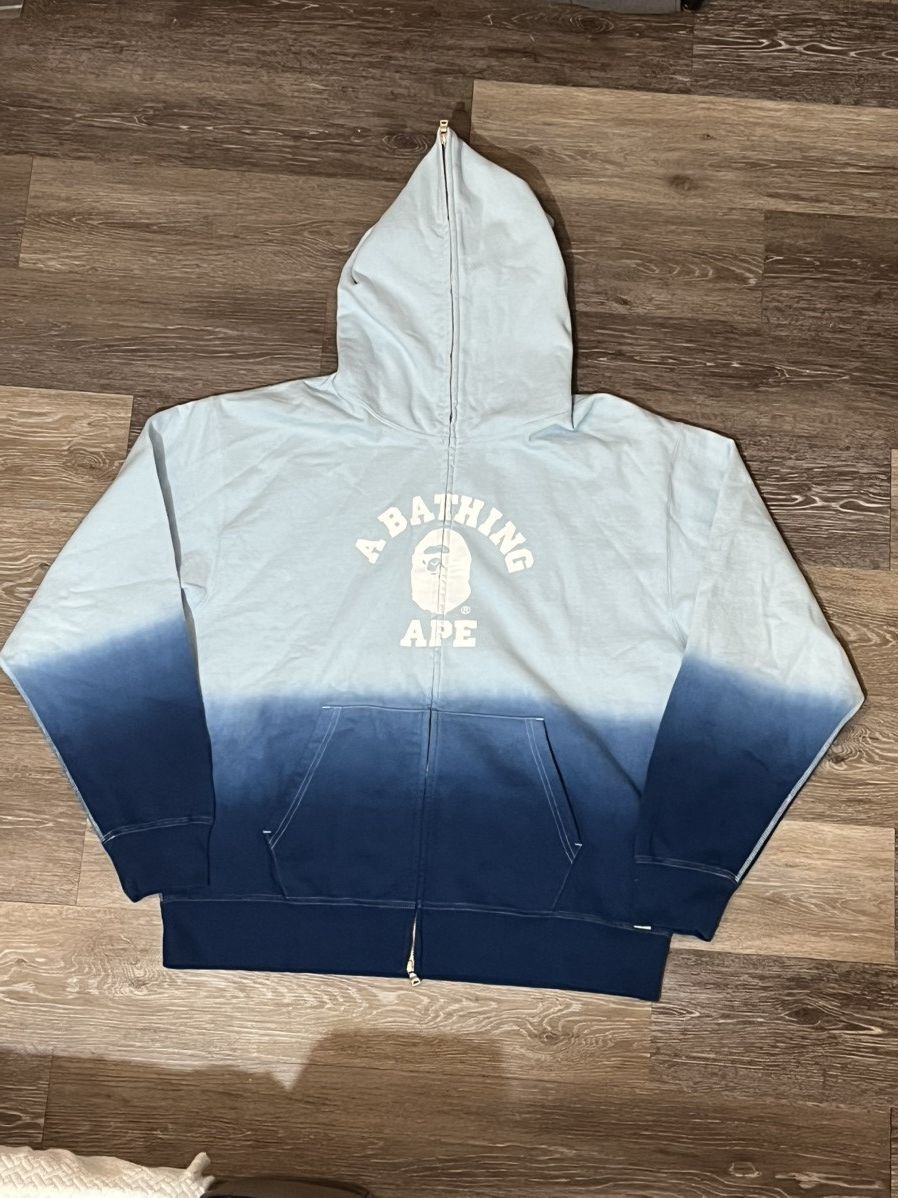 Bape A Bathing Ape Blue Gradient Zip Up College Print Hoodie Size US XL / EU 56 / 4 - 1 Thumbnail