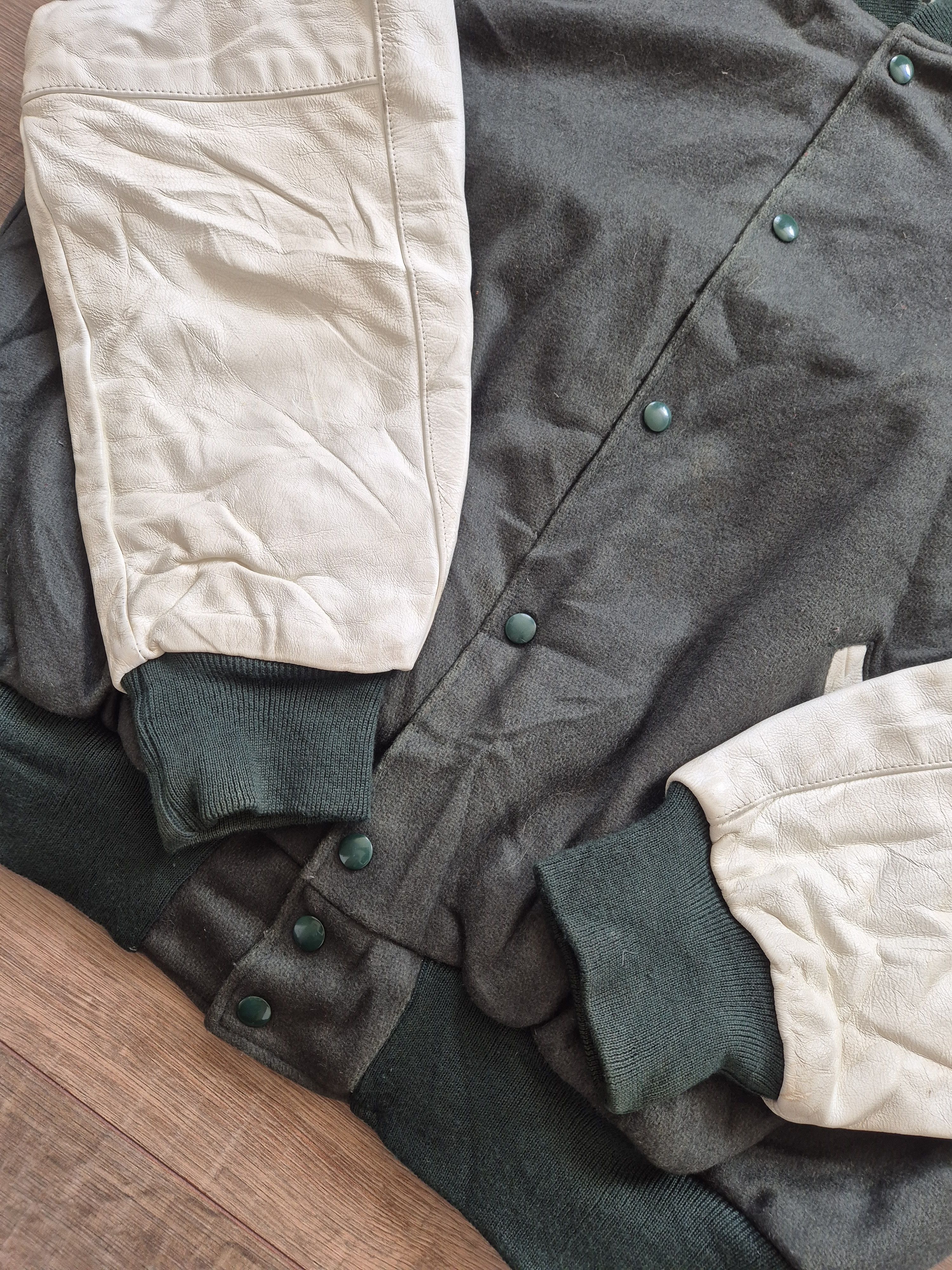 Holloway Holloway Vintage Varsity Jacket – Green Wool & White Leather Size US XL / EU 56 / 4 - 4 Thumbnail