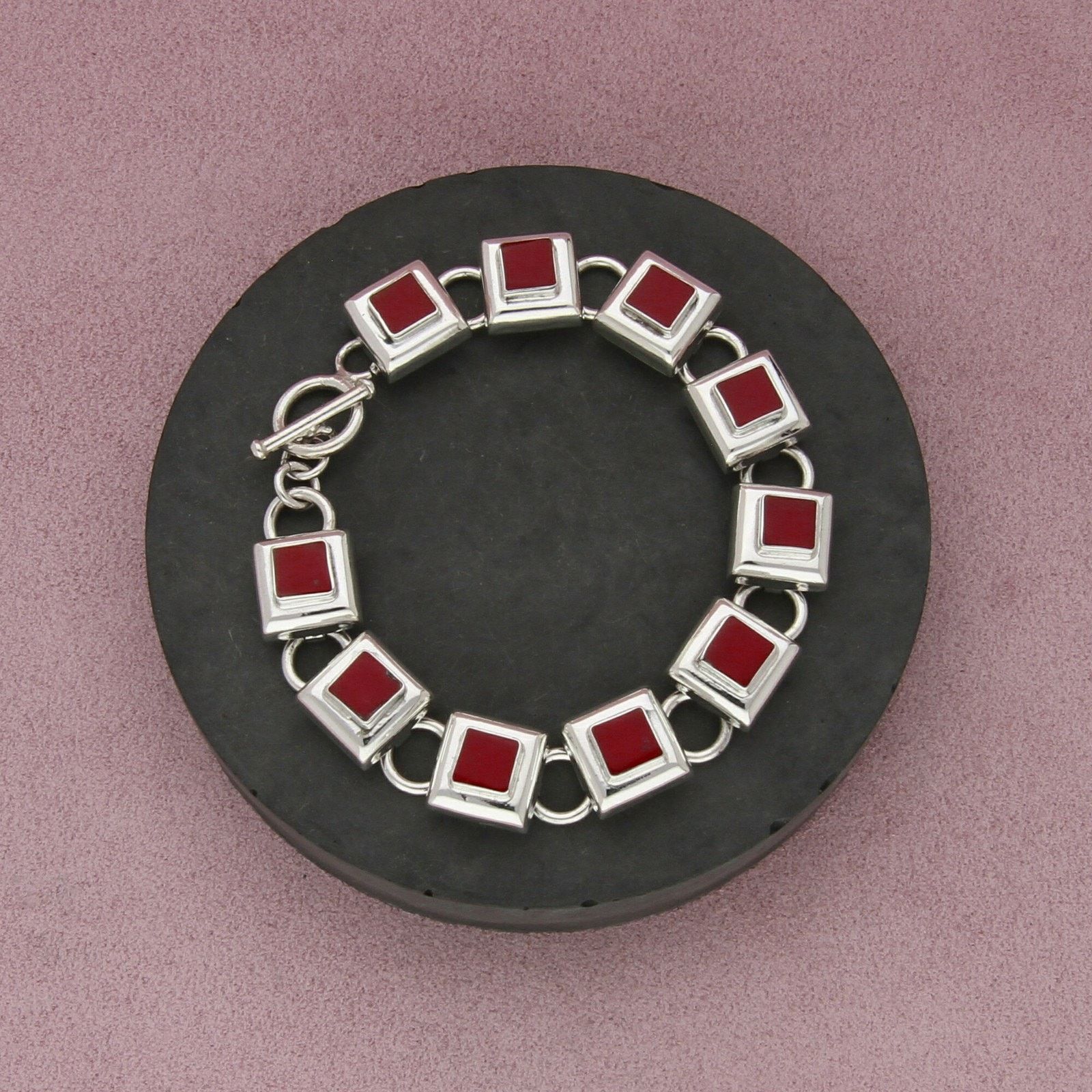 Mexicana mexico sterling silver coral link toggle bracelet size 7.5in Size ONE SIZE - 1 Thumbnail