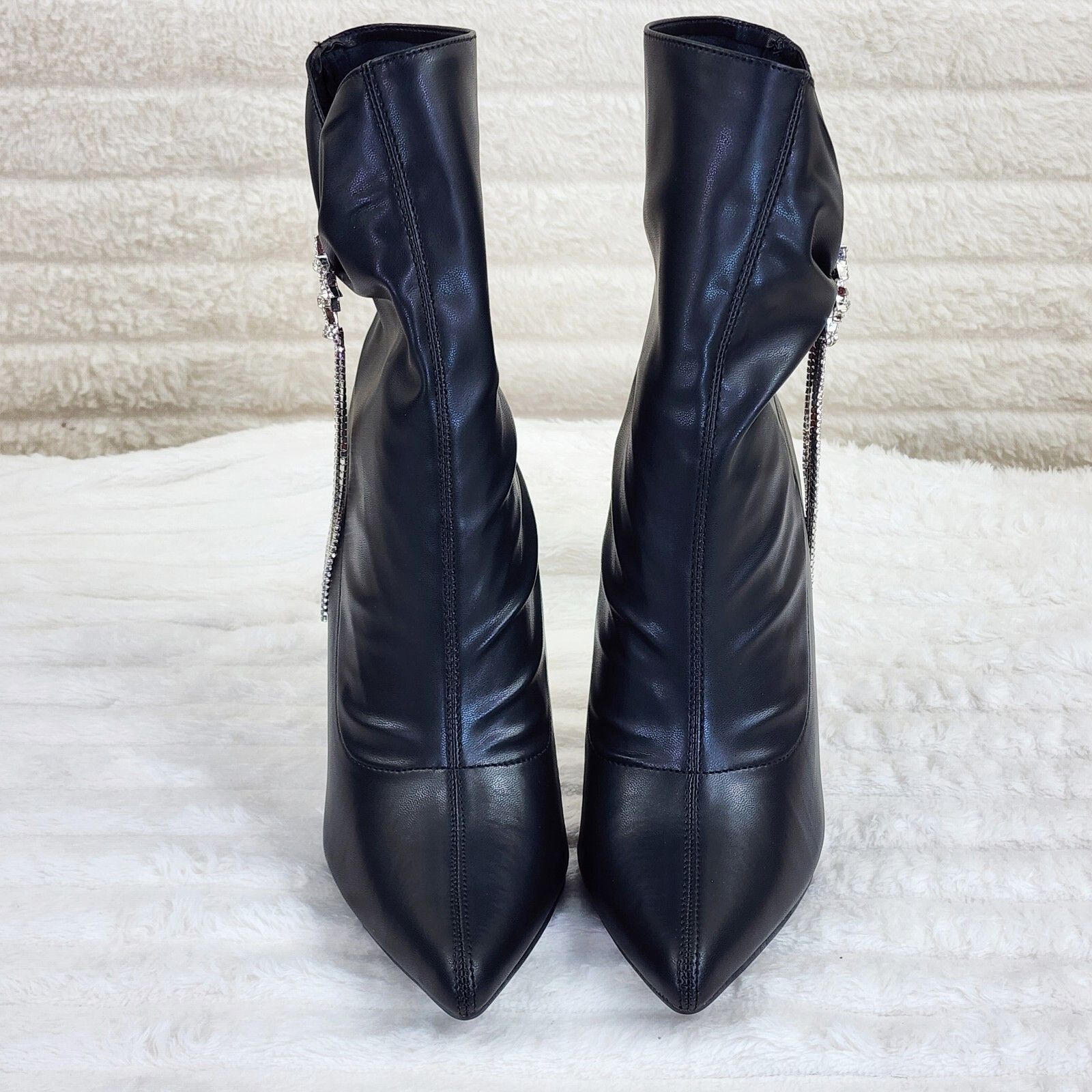 Other Sherry Black Pull on Scrunch Rhinestone Pendent High Heel An Size US 8 / IT 38 - 4 Thumbnail
