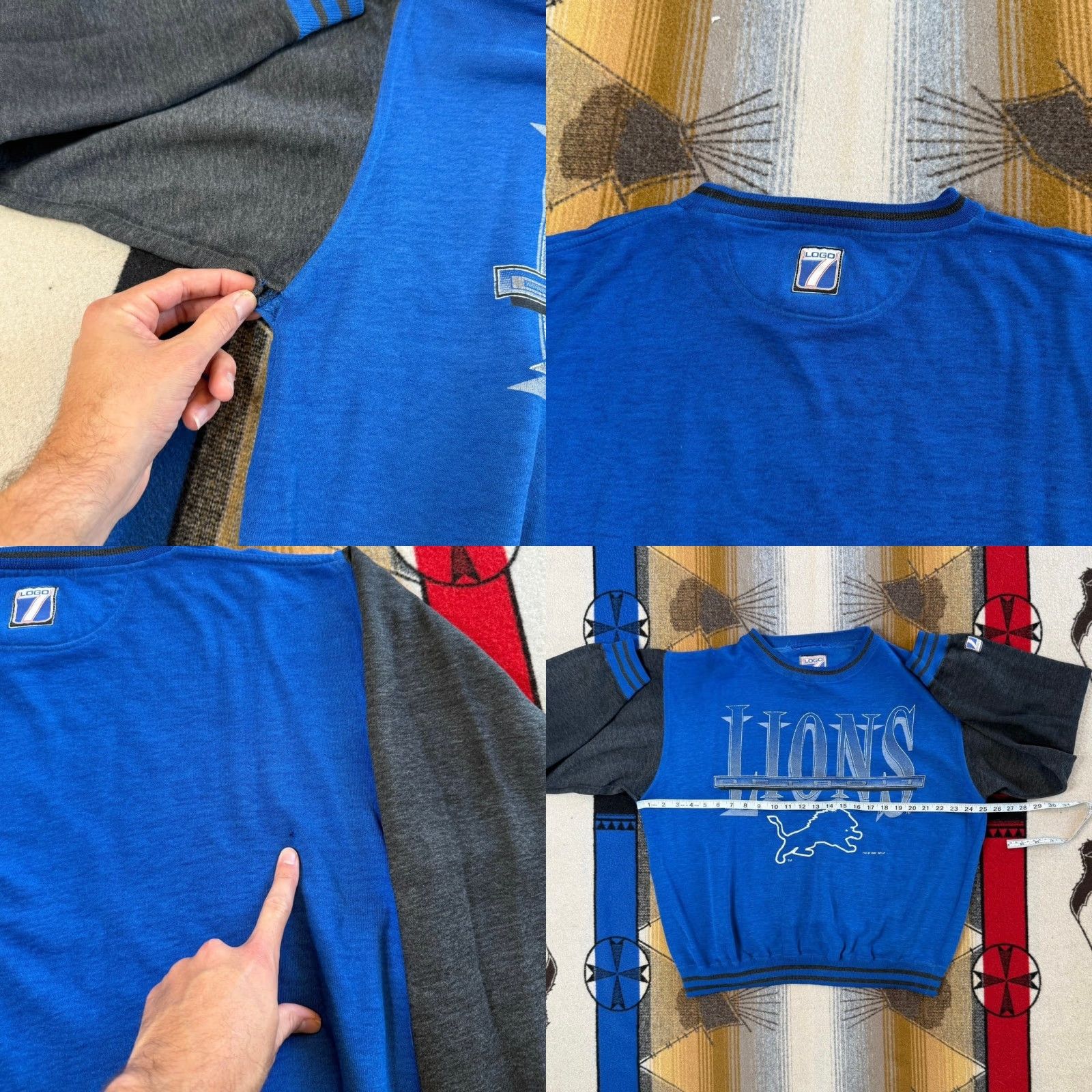 Logo 7 VINTAGE Logo 7 Sweatshirt Crewneck Detroit Lions Blue L Men's 90s Sports USA 1995 Size US L / EU 52-54 / 3 - 8 Thumbnail