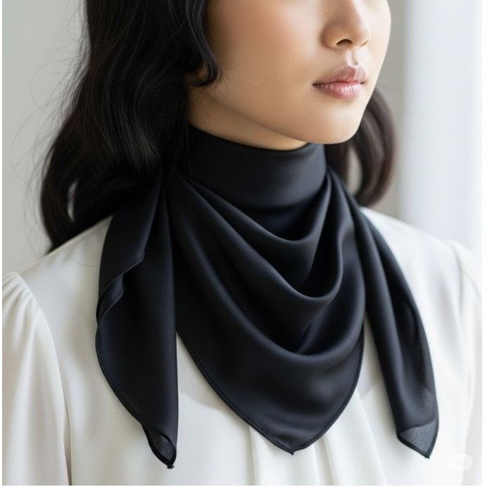 Other ❤️Elegant Bandana Square Silky Soft Scarf BLACK Solid Wrap V Size ONE SIZE - 1 Thumbnail