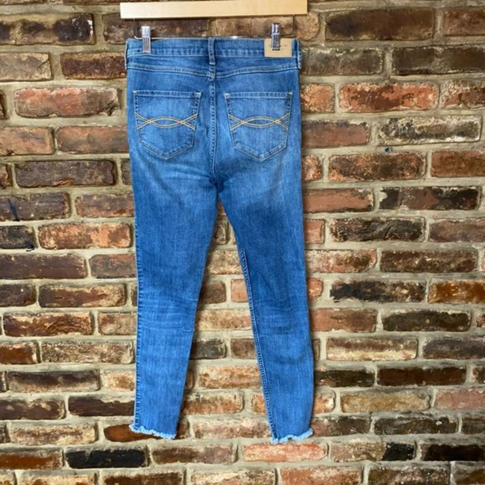 Aeropostale Abercrombie & Fitch Medium Blue Denim Raw Hem Skinny Jeans 0 Size 25" / US 0 / IT 36 - 5 Thumbnail