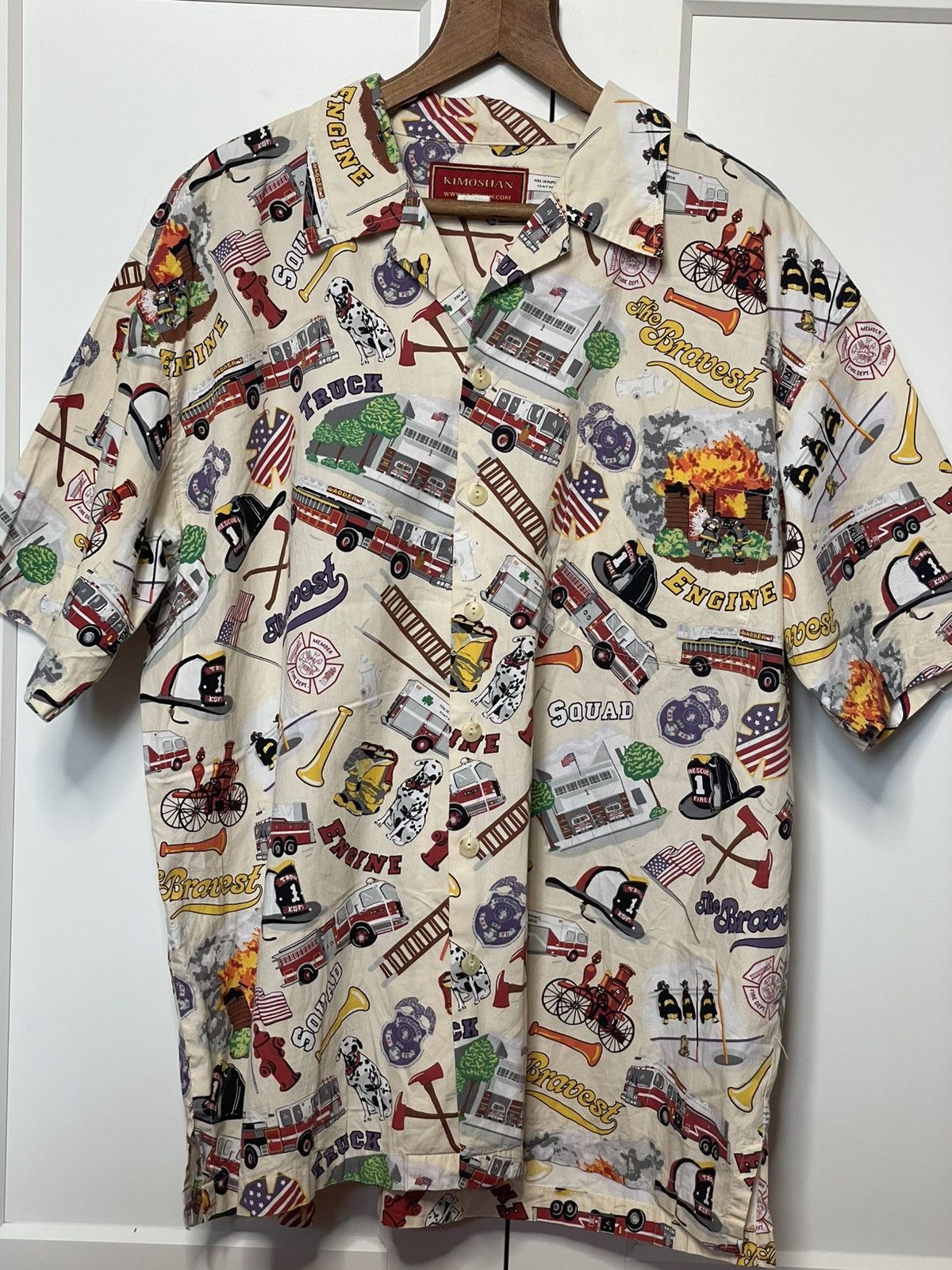 Vintage KIMOSHAN MEN’S FIREMAN COTTON BUTTON SHORT SLEEVE SHIRT Size US XL / EU 56 / 4 - 6 Thumbnail