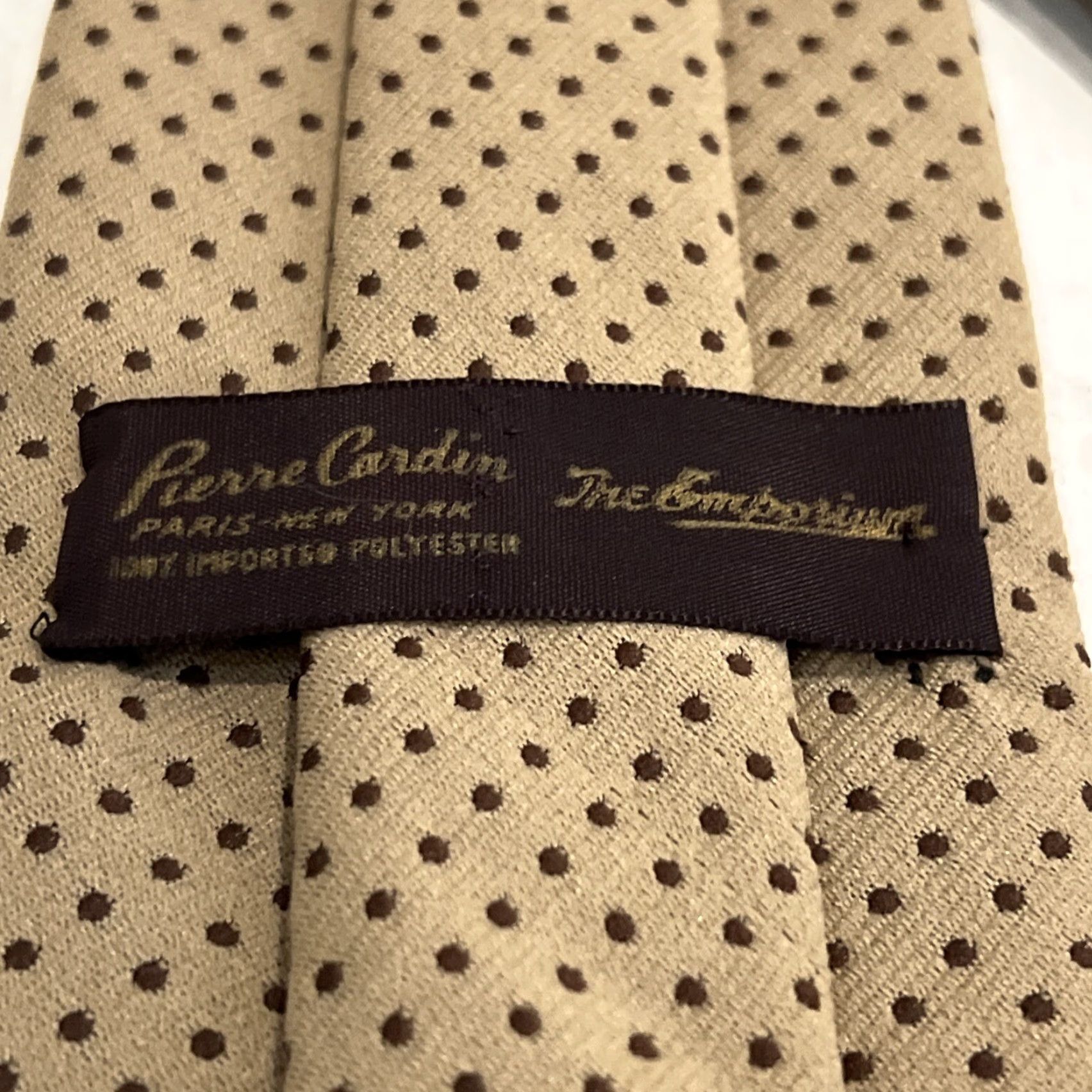 Pierre Cardin Vintage Pierre Cardin Paris NY Men Necktie Polyester Brown w/ Brown Dots Logo Size ONE SIZE - 7 Thumbnail