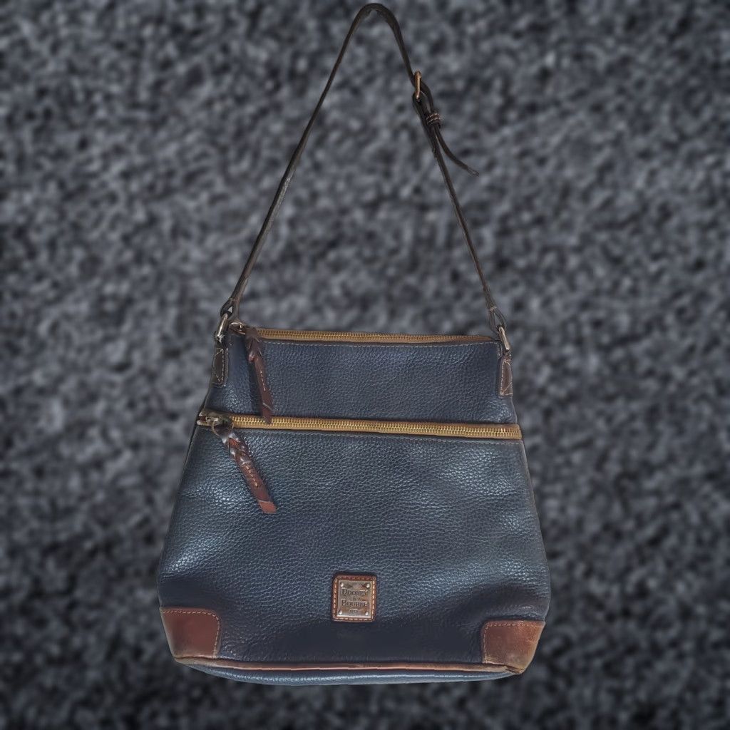 Dooney & Bourke VINTAGE Dooney & Bourke Signature Pebble Leather Crossbody Handbag - Aged Blue - Designer, Dooney & Bourke Bag, Crossbody, Leather, Pebbled, Womens Size ONE SIZE - 1 Thumbnail