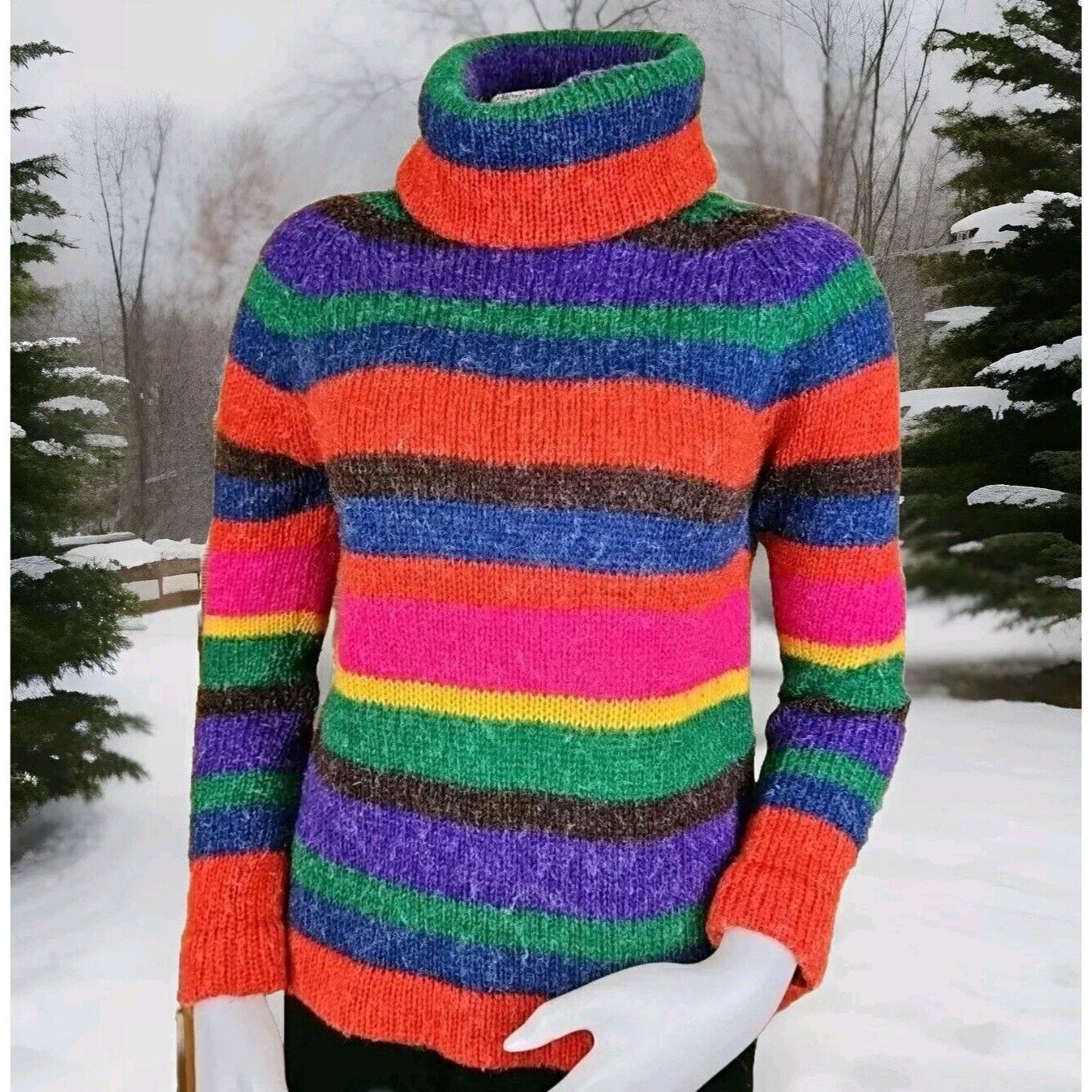 Vintage Vtg DonnKenny Cowl Neck Sweater Womens M Bold Striped Chunky Size M / US 6-8 / IT 42-44 - 1 Thumbnail