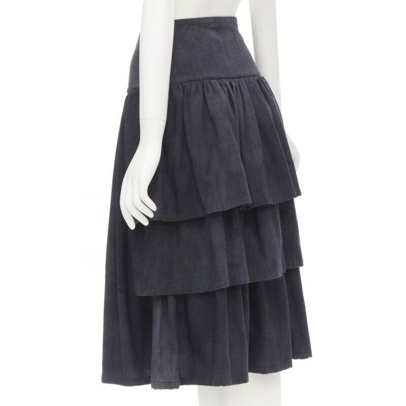 Comme des Garcons COMME DES GARCONS 1980's Vintage grey wool corset lace tiered flared skirt S Size 27" / US 4 / IT 40 - 1 Thumbnail