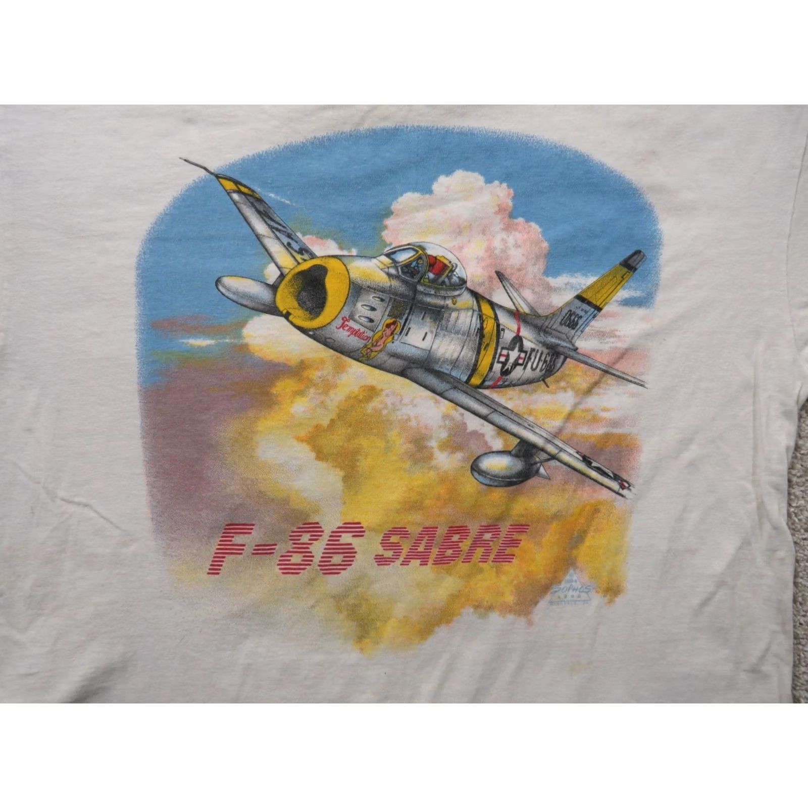 Gildan F-86 Sabre Fighter Shirt - Vintage Blue Cotton Knit - Retro Sports 1990s Size US L / EU 52-54 / 3 - 5 Thumbnail