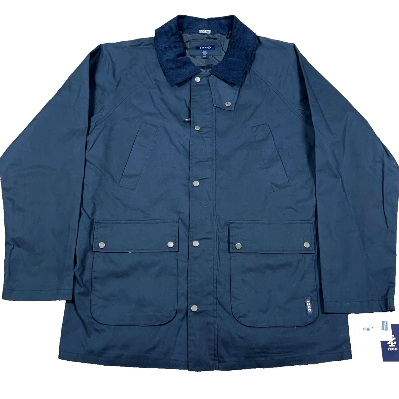 Izod VINTAGE Izod Jacket Chore Coat Navy Blue Waxed Cotton Collar Men Large L Corduroy Collar Overcoat Size US L / EU 52-54 / 3 - 2 Thumbnail