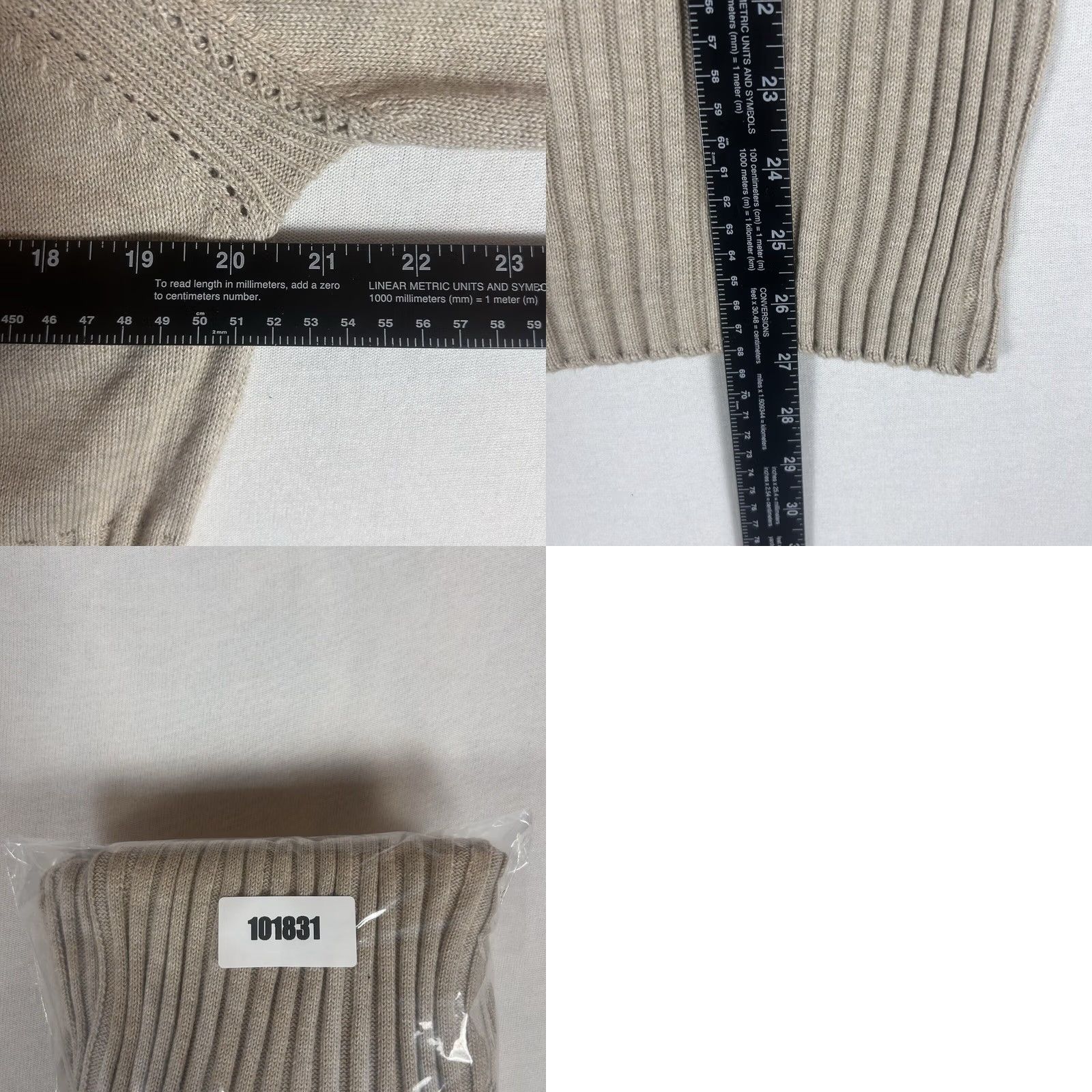 Liz Claiborne Axcess Womens XL Beige Knit Sweater Asymmetrical Button Collar Pullover Ribbed Detail Knit Long Sleeve Mock Neck Mock Lion? Size XL / US 12-14 / IT 48-50 - 8 Thumbnail
