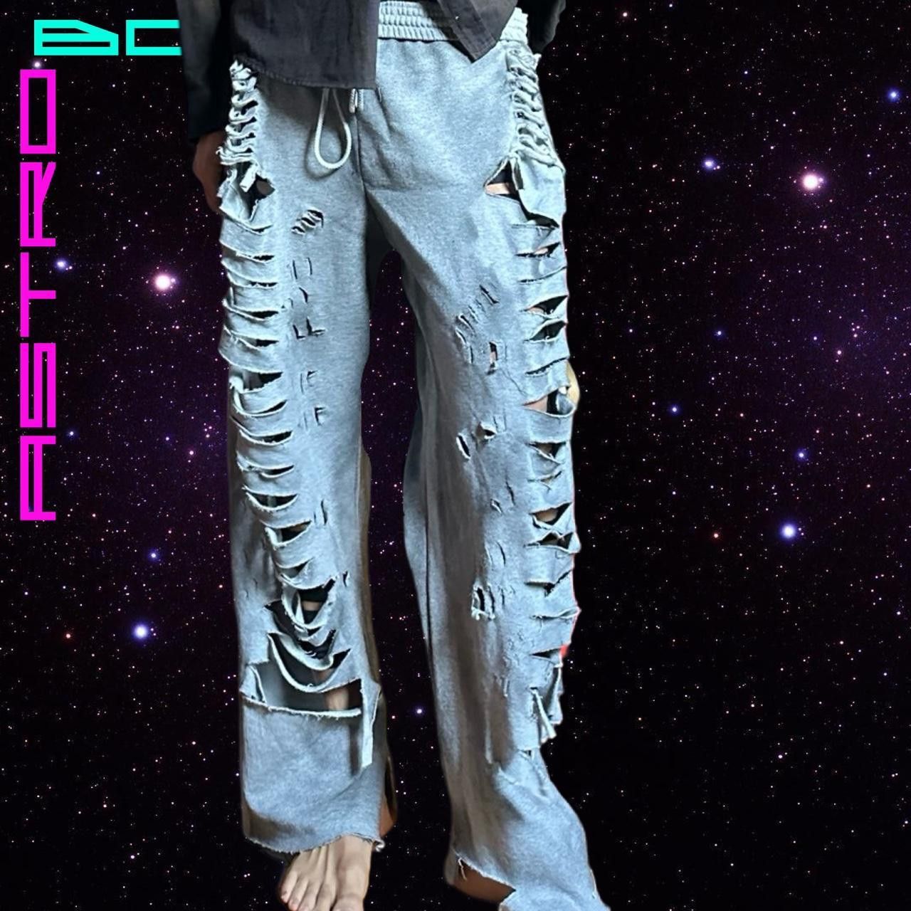 Vintage ASTROBOI* Grey Tattered Grunge Baggy Sweatpants - 3XL Size US 38 / EU 54 - 2 Thumbnail