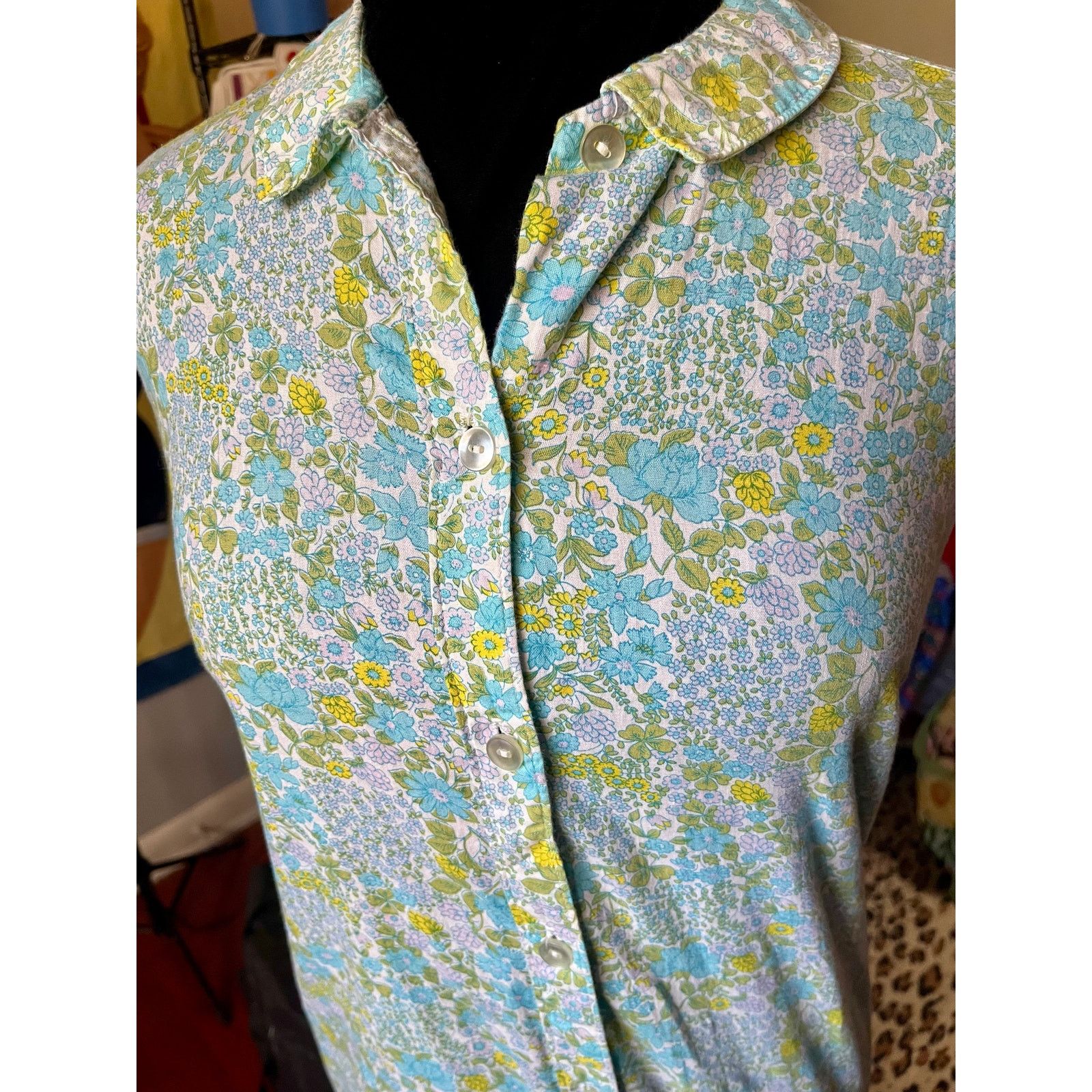 Vintage Vintage 60’s Blue Sleeveless Ditsy Floral Day Dress Small M Size S / US 4 / IT 40 - 6 Thumbnail