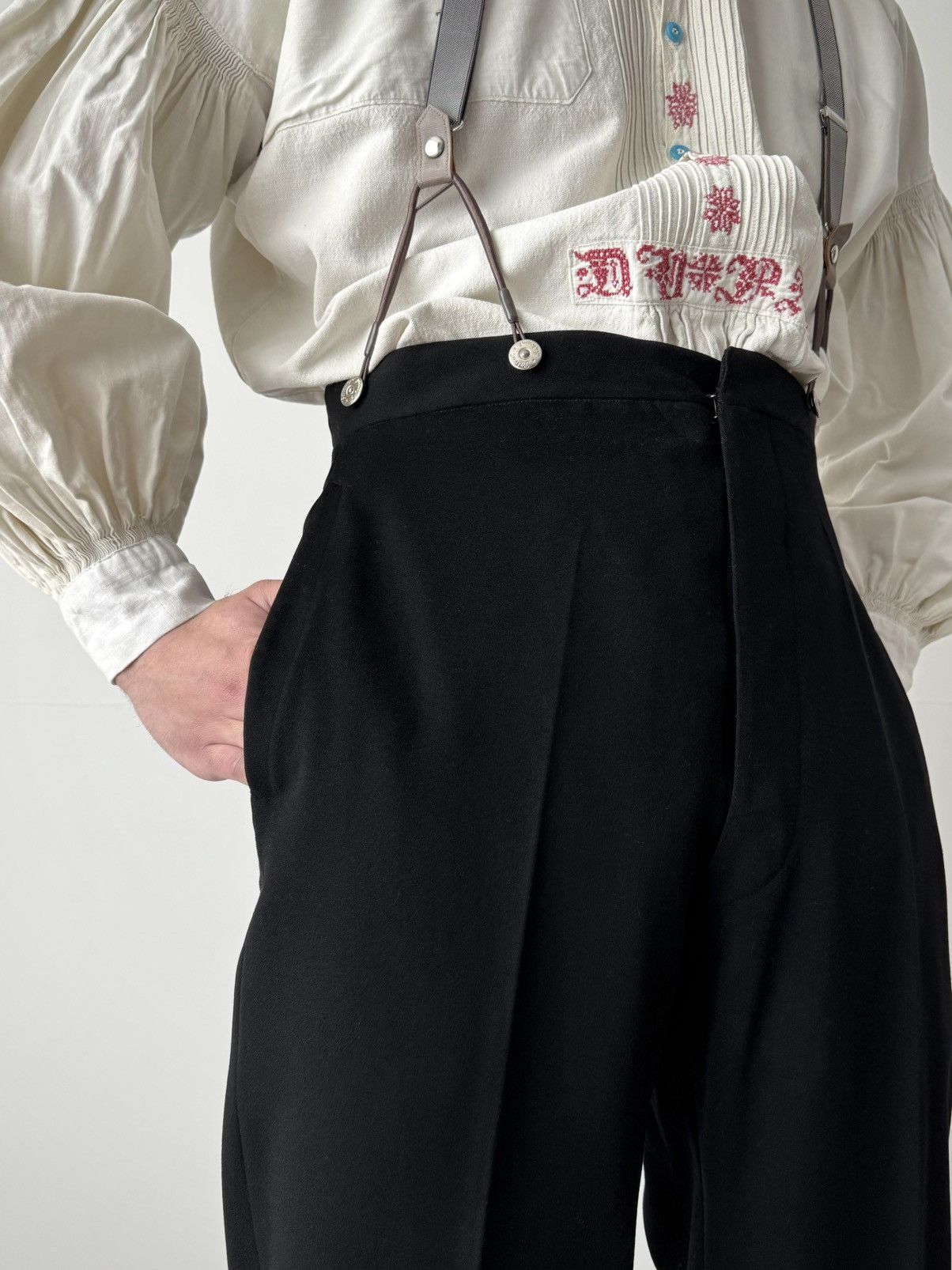 Vintage Antique 1920s European Tailored Black Wool Trousers Size US 32 / EU 48 - 2 Thumbnail