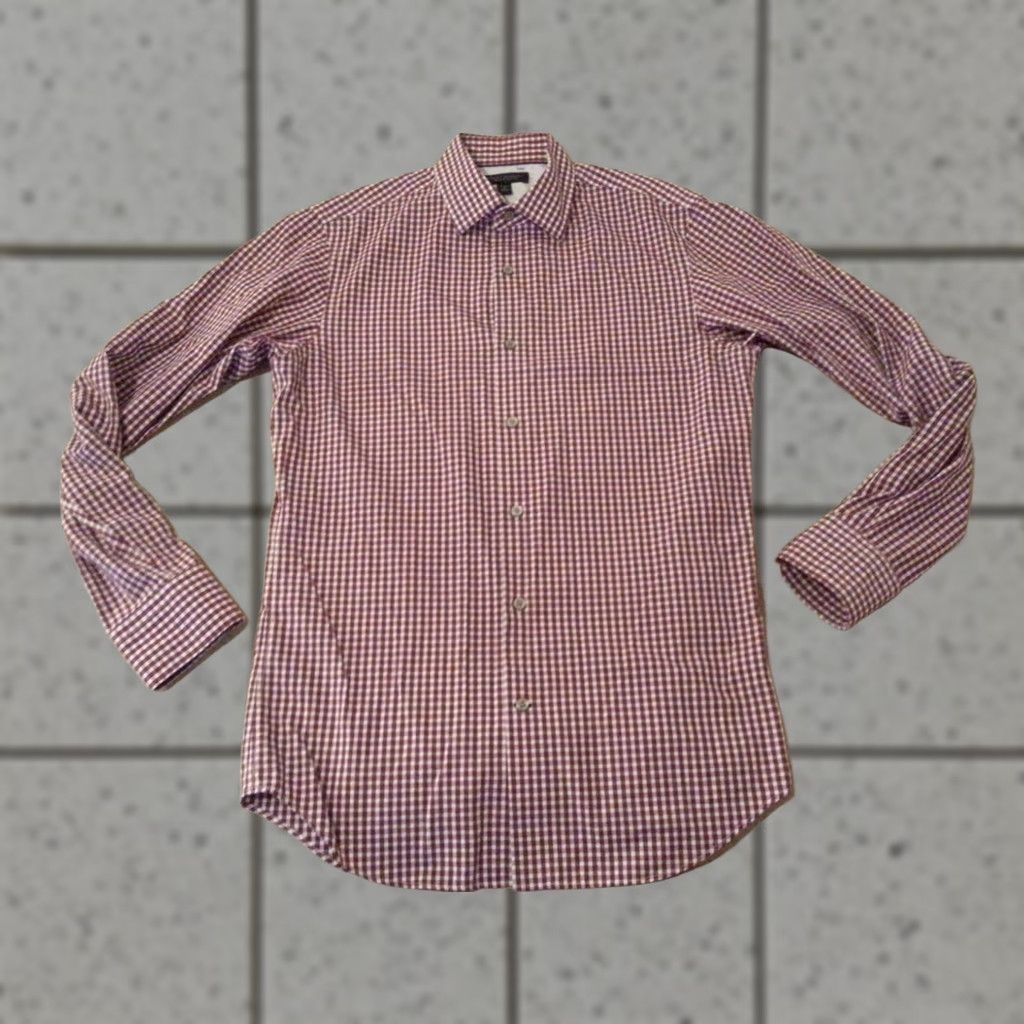 Banana Republic VINTAGE Banana Republic? Wait, not vintage. Banana Republic Plaid Dress Shirt Mens S Red Cotton Button Long Sleeve Maroon? Size 36R - 1 Thumbnail