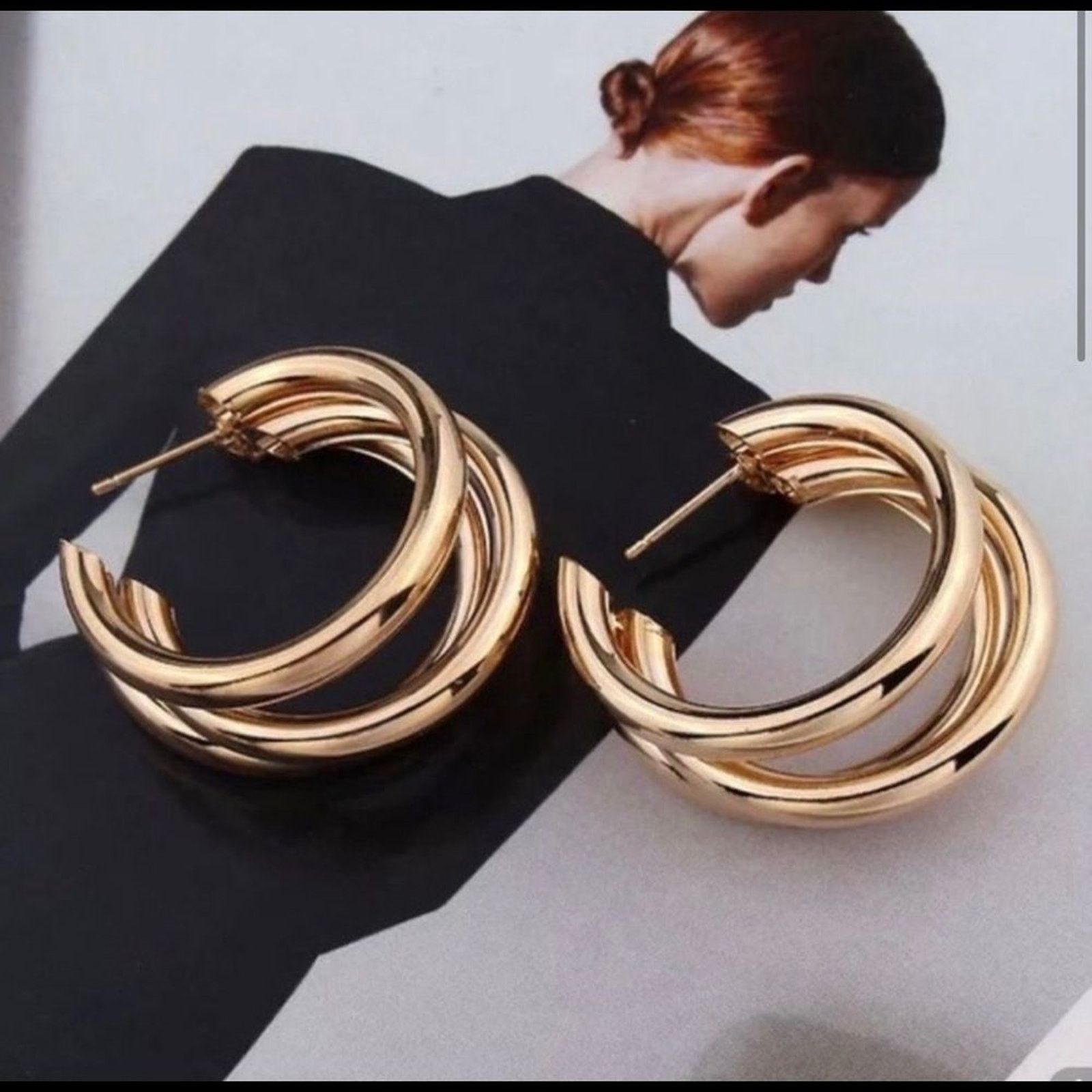 Other New 18K Gold Plated Three Layer Round Hoop Earrings Size ONE SIZE - 3 Thumbnail