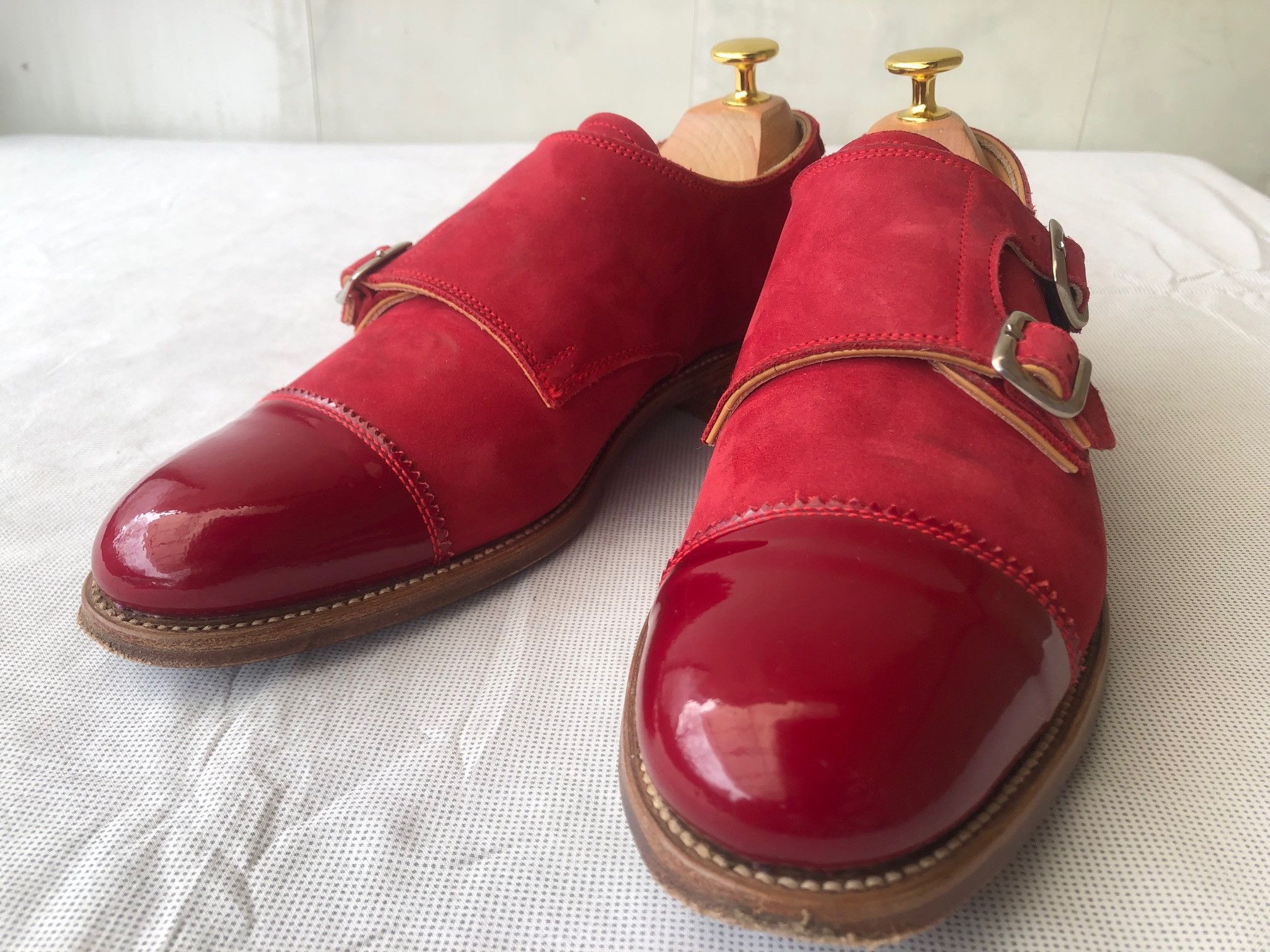Grenson Grenson Red suede/leather cap toe double monk strap shoes Size US 7 / EU 40 - 2 Thumbnail