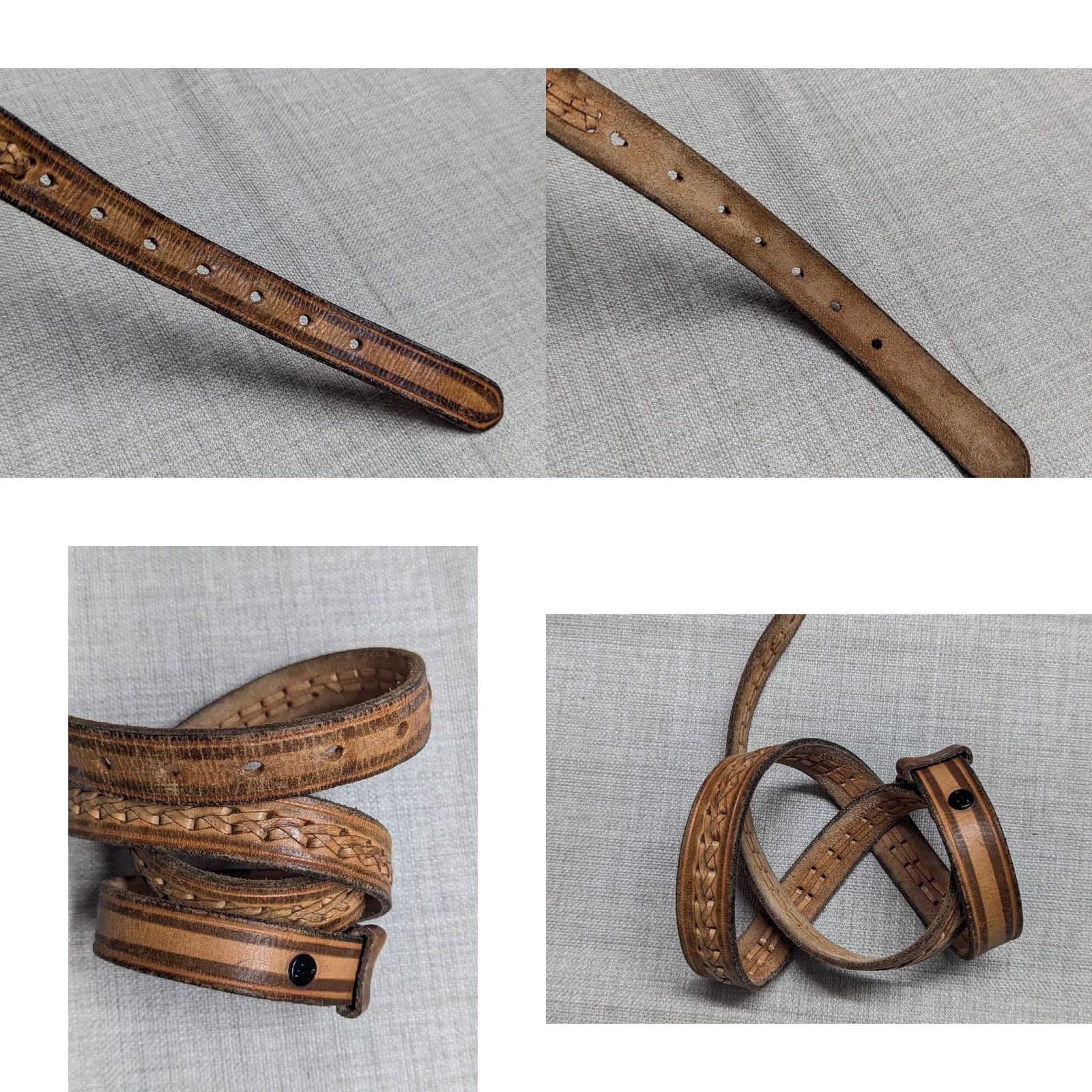 Vintage VINTAGE handcrafted brown leather belt Western Men 40 belt buckle West cowboy 7/8" width Weave Full Grain Cowhide Size 40 - 8 Thumbnail