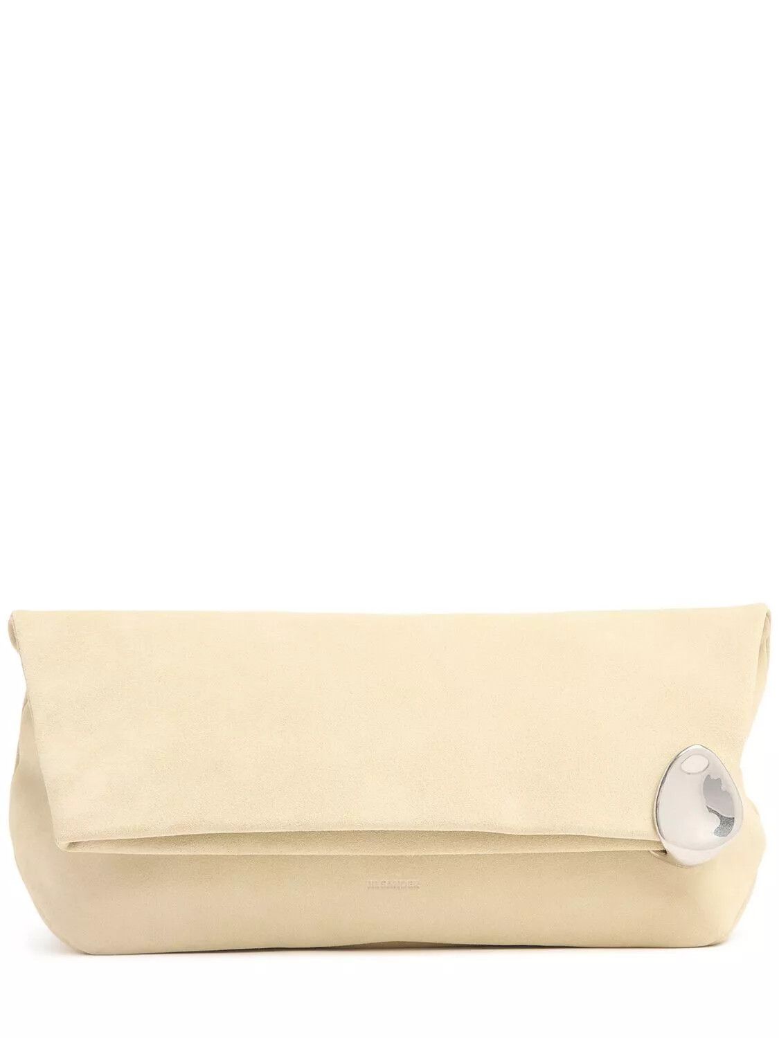 JIL SANDER Jewel Ecru Suede Zip Clutch New/Auth $1790