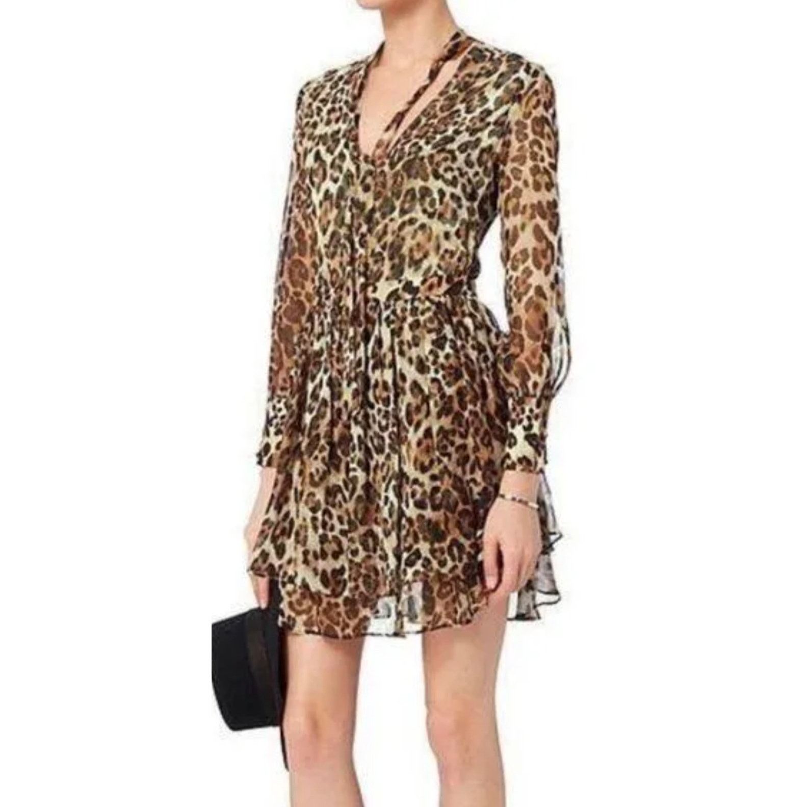 INTERMIX Intermix cheetah print sheer ruffled long sleeve dress Size S / US 4 / IT 40 - 1 Thumbnail