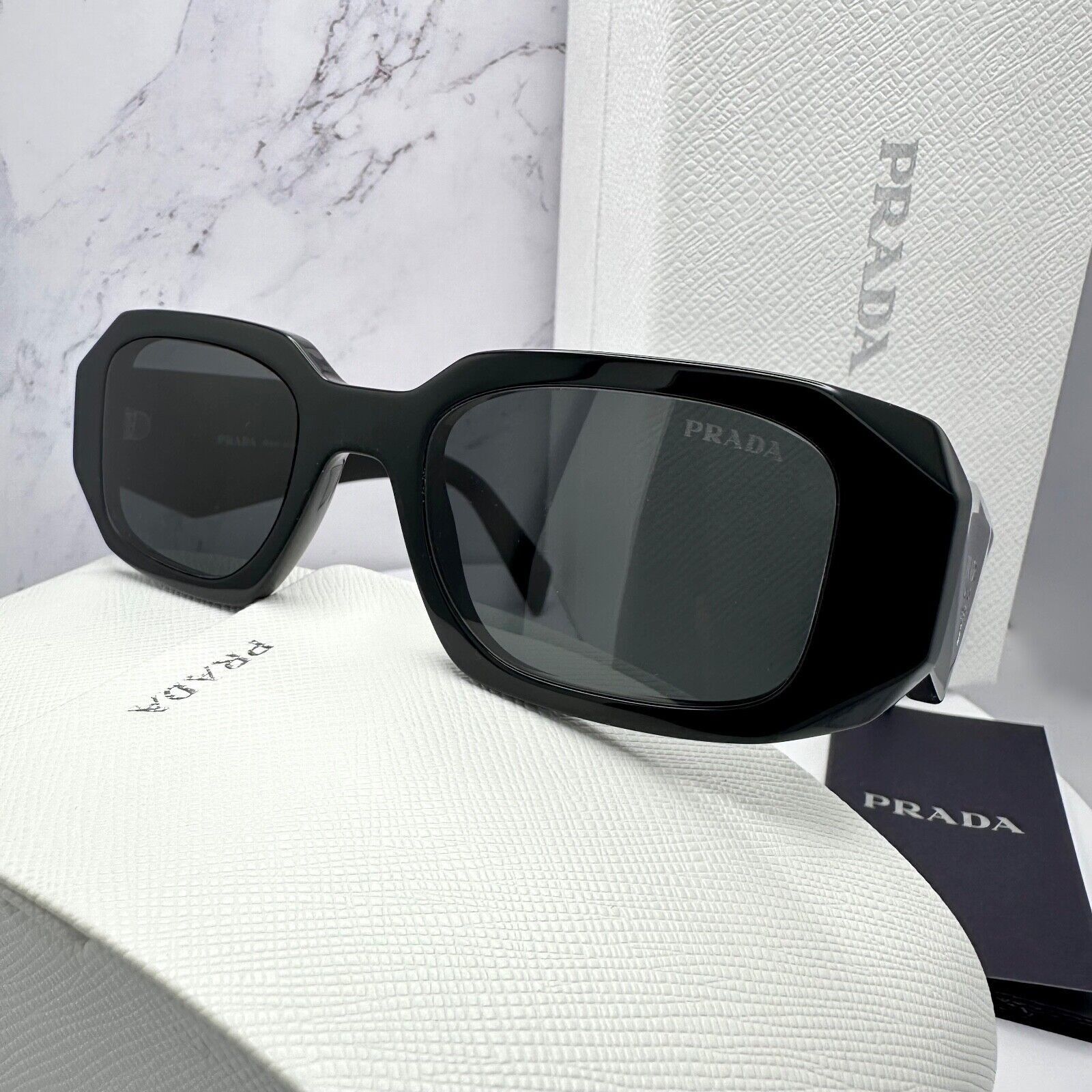 PRADA Sunglasses Black Acetate PR 17WS Symbole Authentic