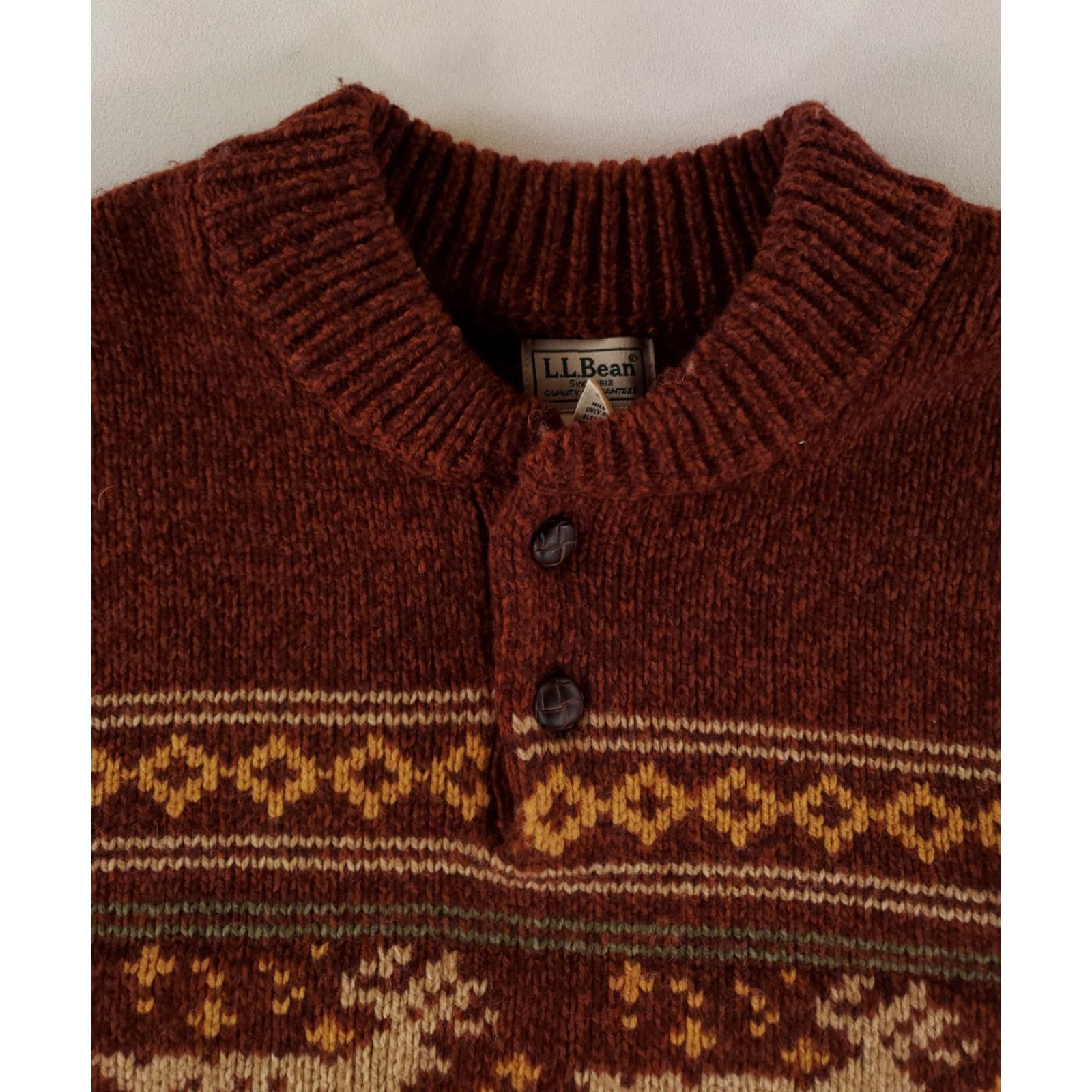 Vintage LL Bean Sweater Henley Nordic Lambs Wool Reindeer Red 2 Button Mens XXL Tall Size US XXL / EU 58 / 5 - 3 Thumbnail