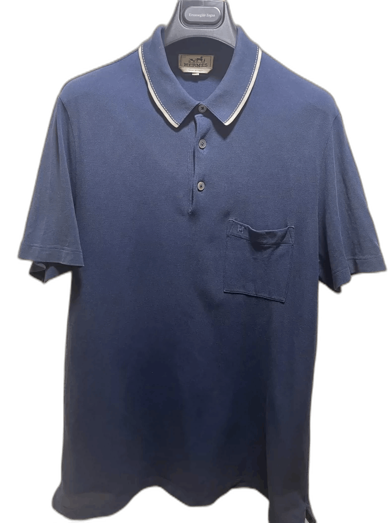 Hermes Hermes Short Sleeve Polo Shirt in Navy Size US L / EU 52-54 / 3 - 1 Thumbnail