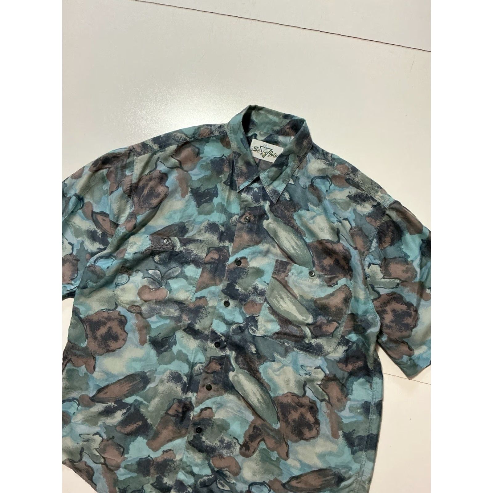 Vintage VINTAGE Se Jolie 100% Silk Shirt LG Large 1990s Print Abstract Button Front S/S Shirt Womens Size US L / EU 52-54 / 3 - 3 Thumbnail