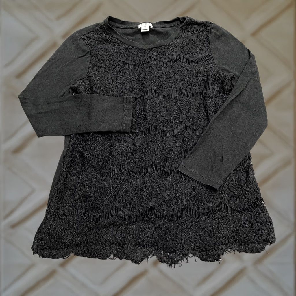 J.Crew J.CREW Lace Crochet Overlay Blouse Womens XXS Black Long Sleeve Casual Blouse Size XXS / US 00 / IT 34 - 1 Thumbnail