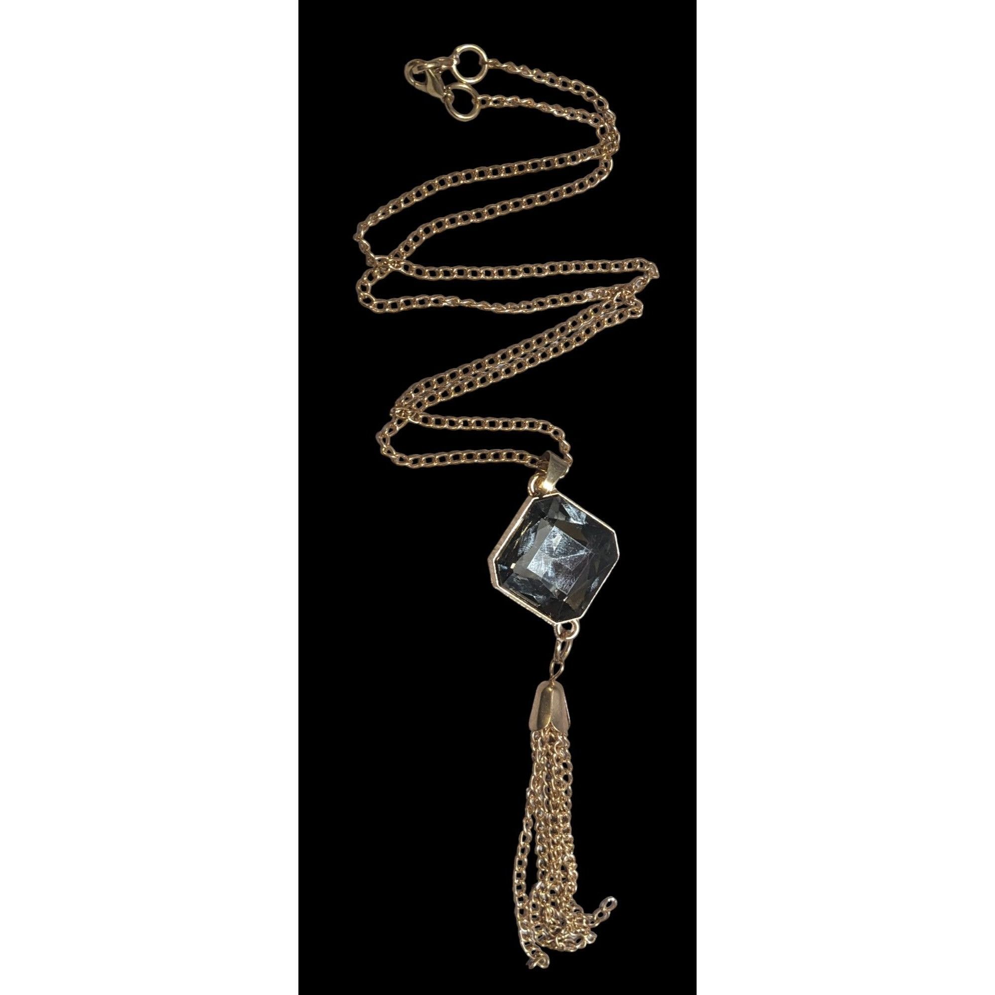 Other Gold Chain Necklace With Crystal Pendant & Tassel Size ONE SIZE - 1 Thumbnail