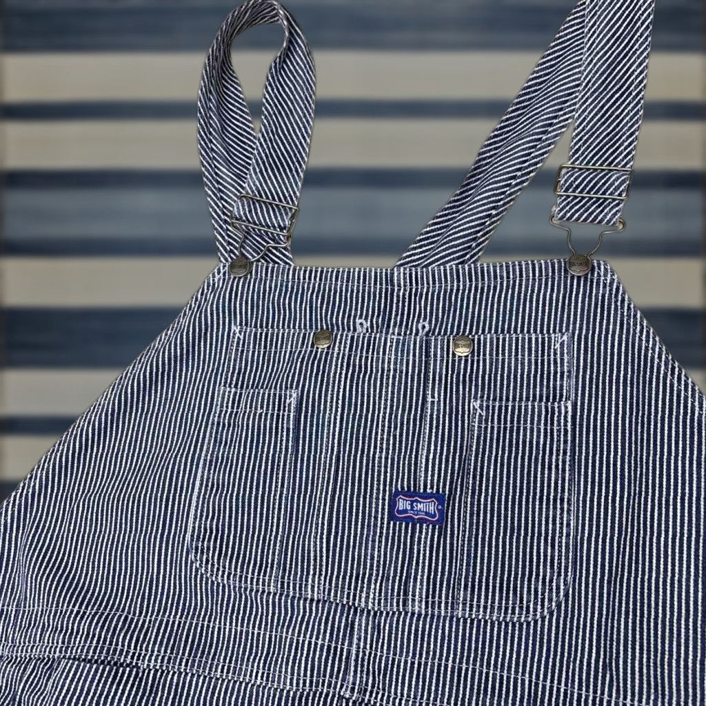 VINTAGE Big Smith Overalls Bibs Denim Blue Pin Stripe Men's Sz