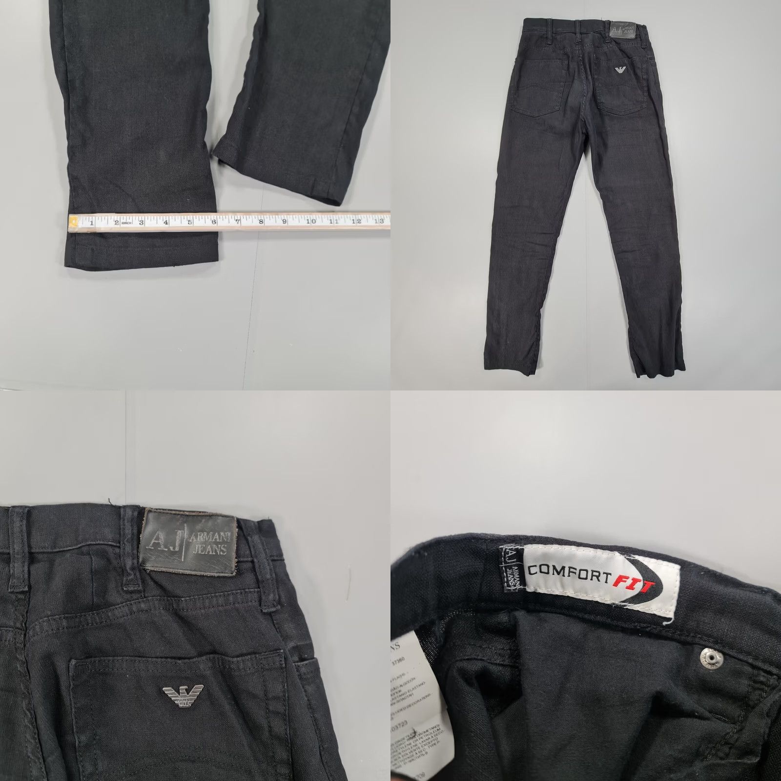 Vintage Armani Jeans Womens Trousers Black W31 L28 Linen Pants Comfort Fit Straight Leg Size 24" / US 00 / IT 34 - 8 Thumbnail