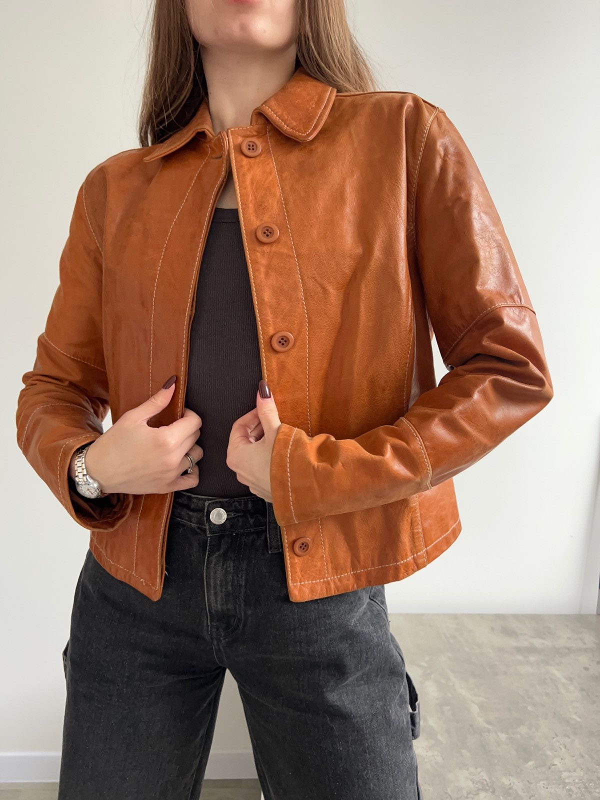 Vintage Leonardo 100 % leather jacket made in Italy Size M / US 6-8 / IT 42-44 - 2 Thumbnail
